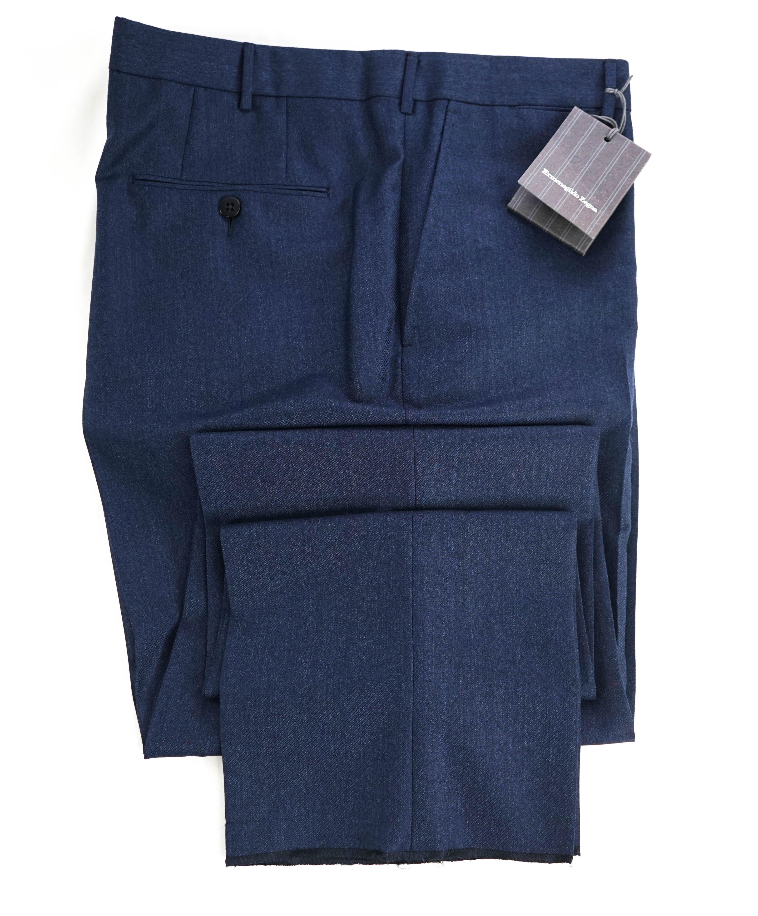 $795 ERMENEGILDO ZEGNA - Medium Blue “TROFEO" Flat Front Wool Trousers- 38W