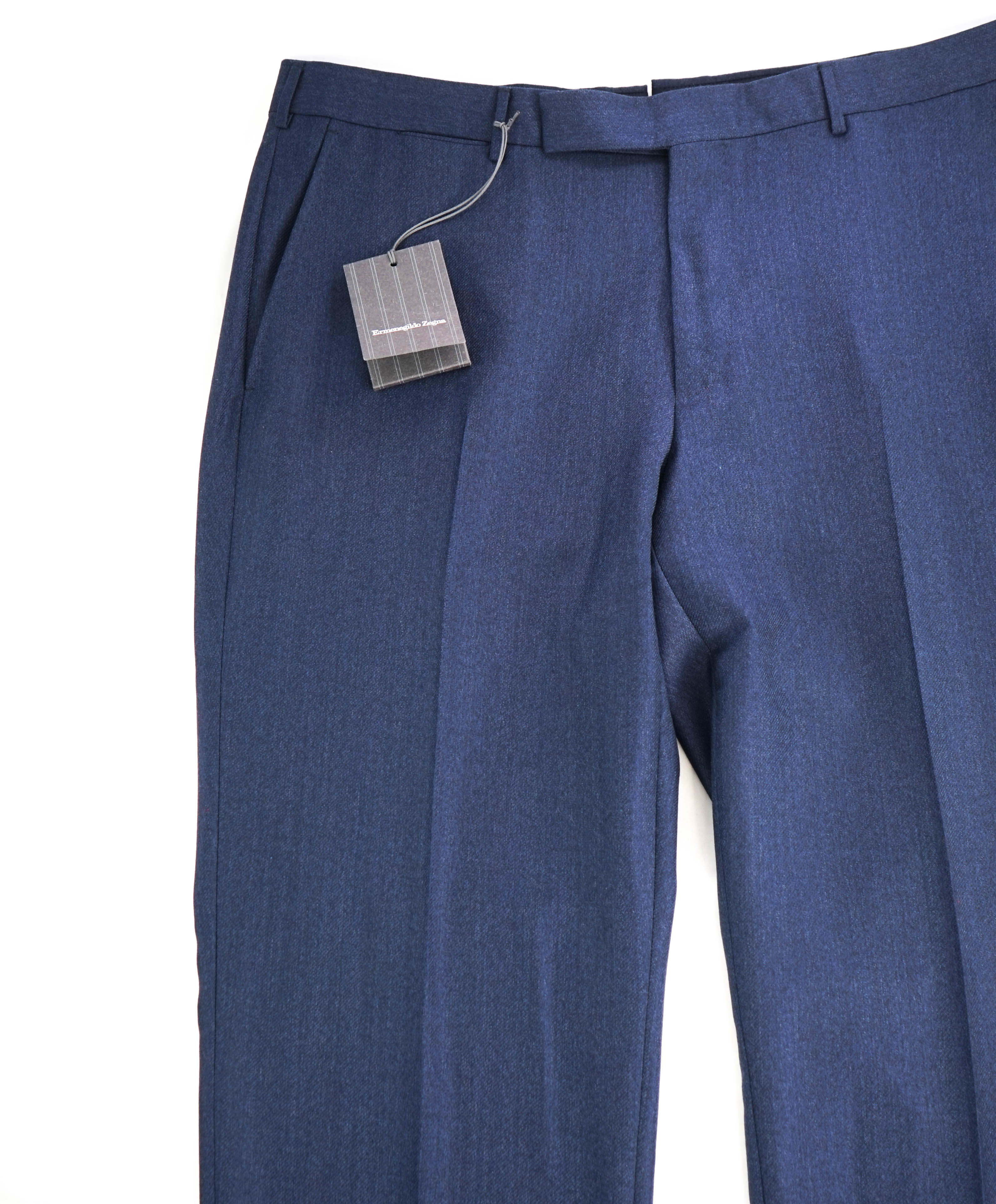 $795 ERMENEGILDO ZEGNA - Medium Blue “TROFEO" Flat Front Wool Trousers- 38W
