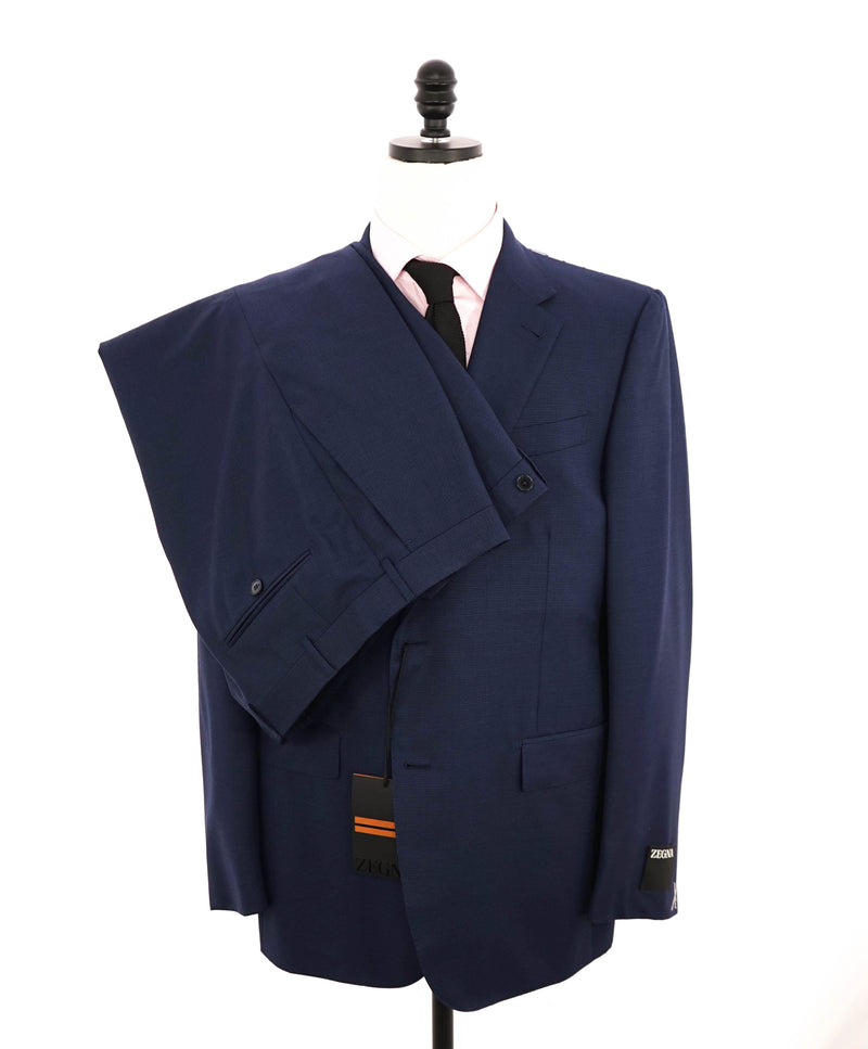 ERMENEGILDO ZEGNA -"MULTISEASON" Blue Textured Birdseye Premium Suit - 48L
