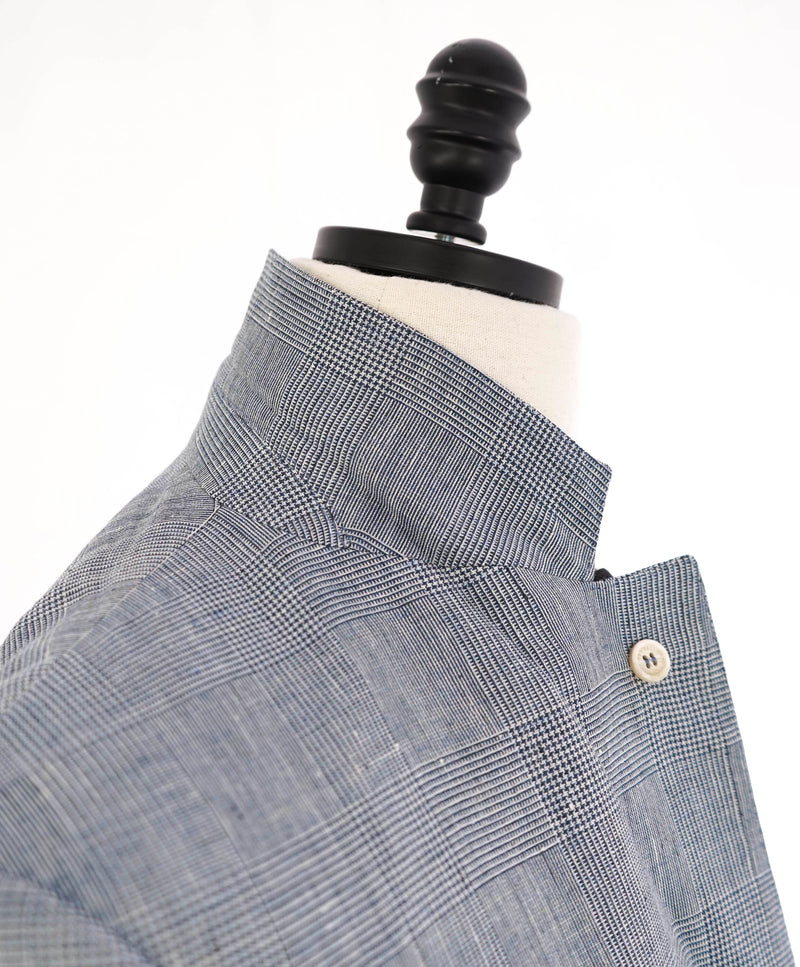 $6,295 BRUNELLO CUCINELLI - Baby Blue Check Plaid WOOL/LINEN Semi-Lined Suit - 40R