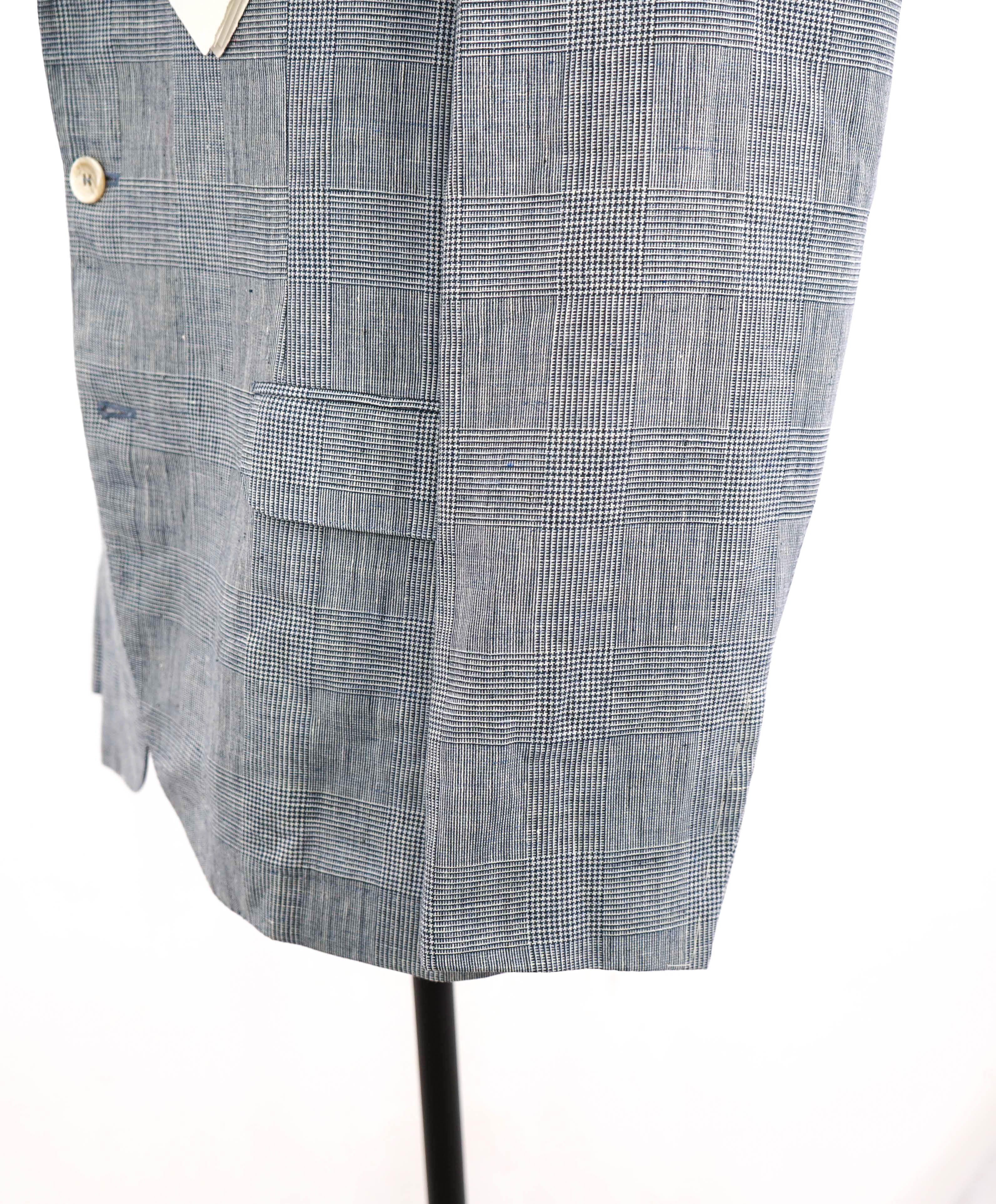 $6,295 BRUNELLO CUCINELLI - Baby Blue Check Plaid WOOL/LINEN Semi-Lined Suit - 40R