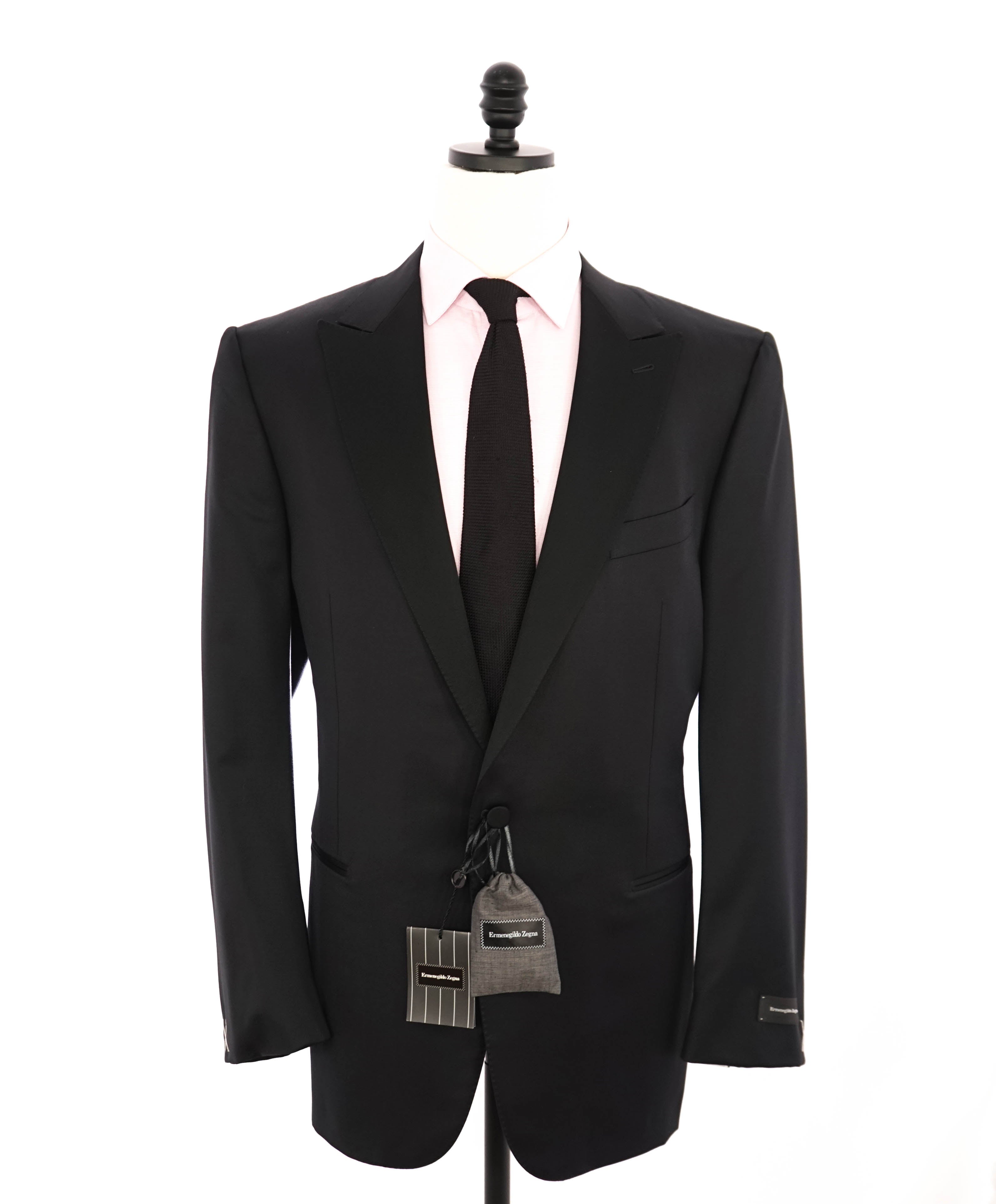 $3,995 ERMENEGILDO ZEGNA - PEAK LAPEL Black Wool Tuxedo- 48L