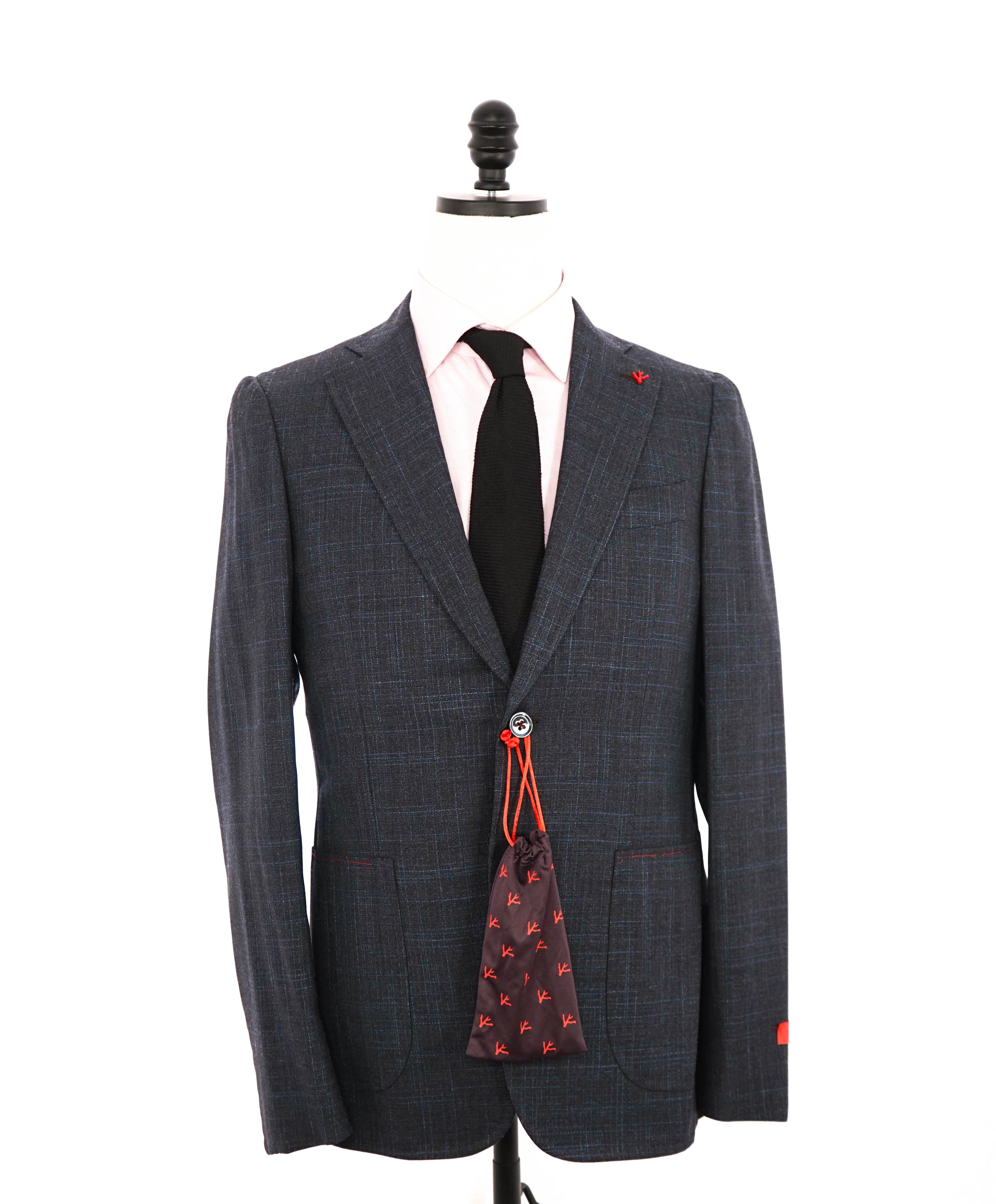 $4,695 ISAIA - WOOL / SILK/ Blue Fleck Check "CAPRI" Blazer - 36R