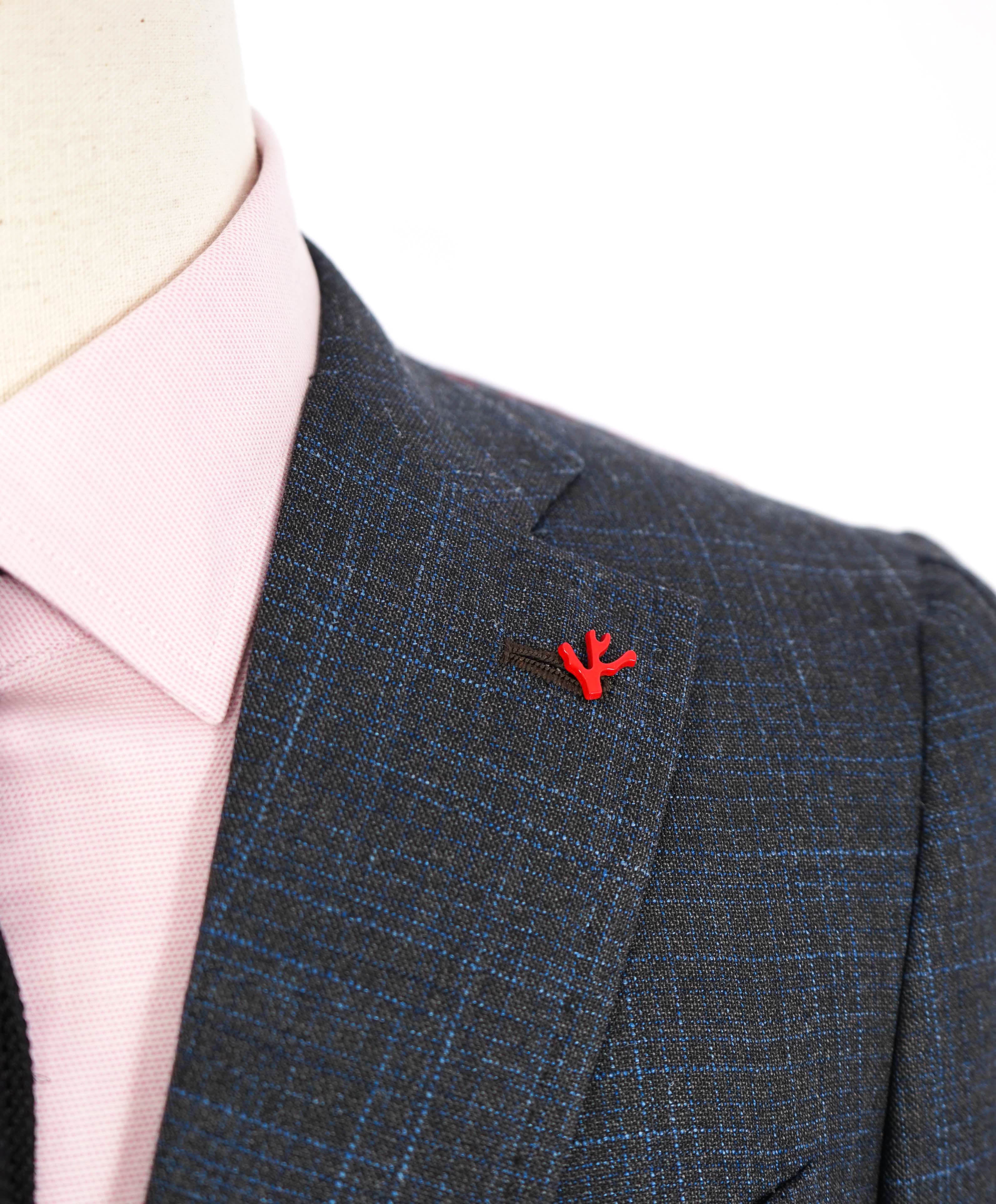 $4,695 ISAIA - WOOL / SILK/ Blue Fleck Check "CAPRI" Blazer - 36R