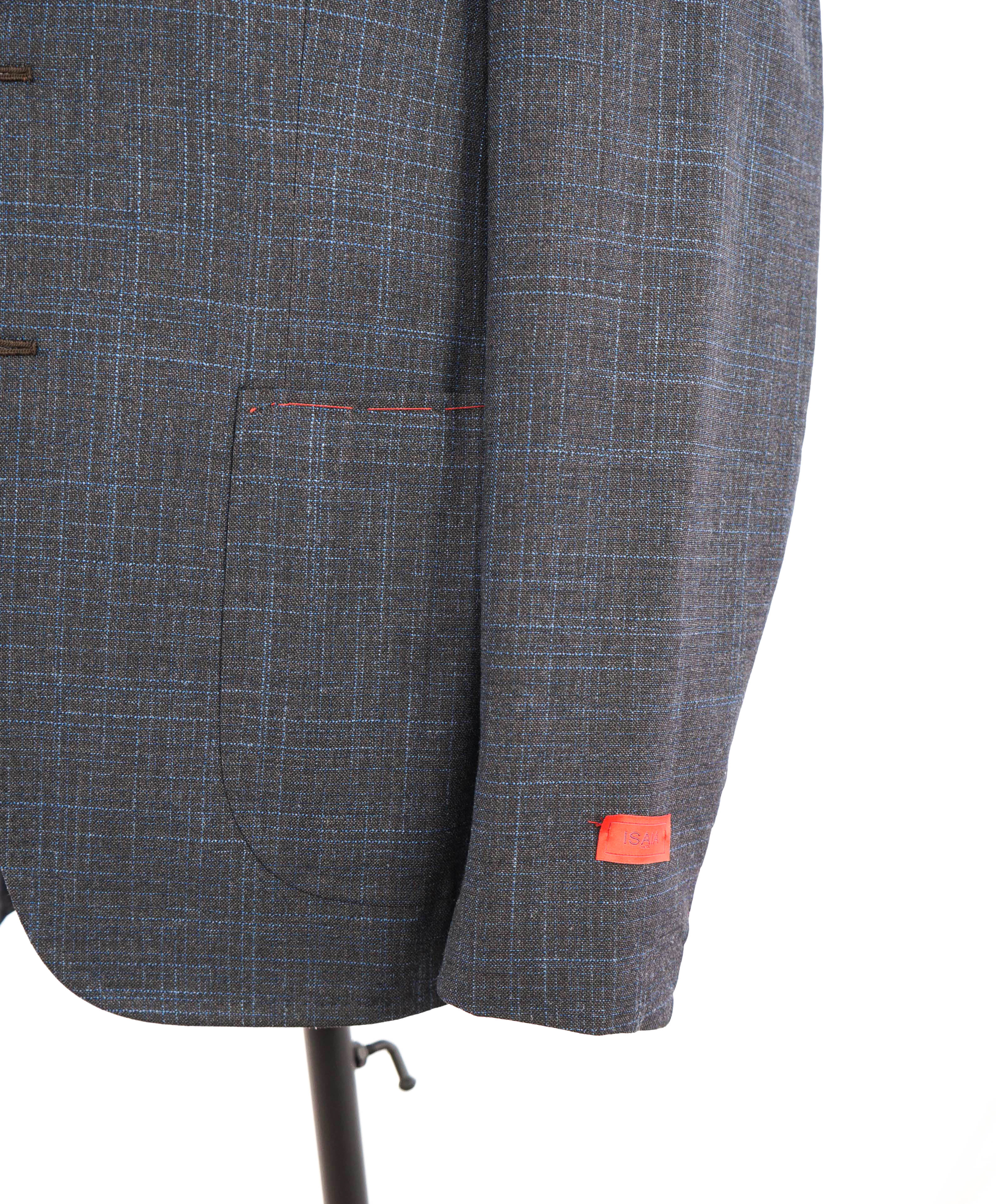 $4,695 ISAIA - WOOL / SILK/ Blue Fleck Check "CAPRI" Blazer - 36R
