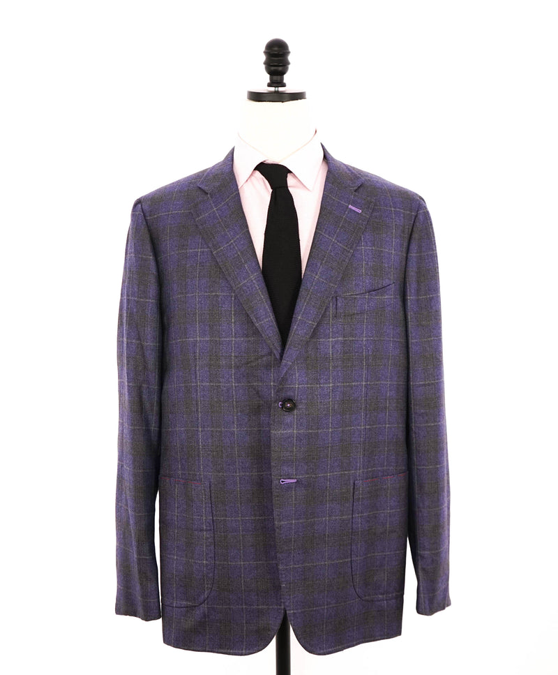 $4,695 ISAIA - CASHMERE / SILK Purple/Gray Check "CORTINA" Blazer - 38R