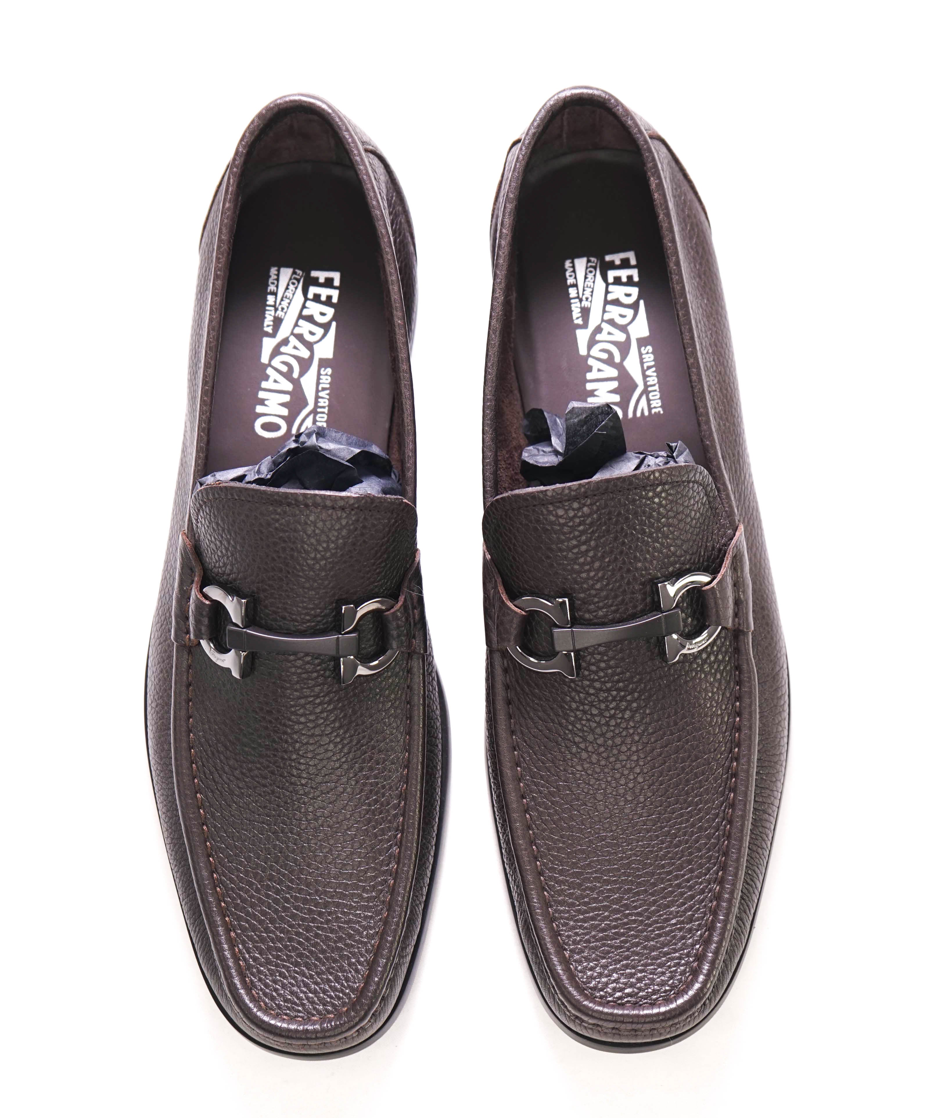 $850 SALVATORE FERRAGAMO - “GRANDIOSO" Gancini Bit Loafer Brown Leather - 10.5 D