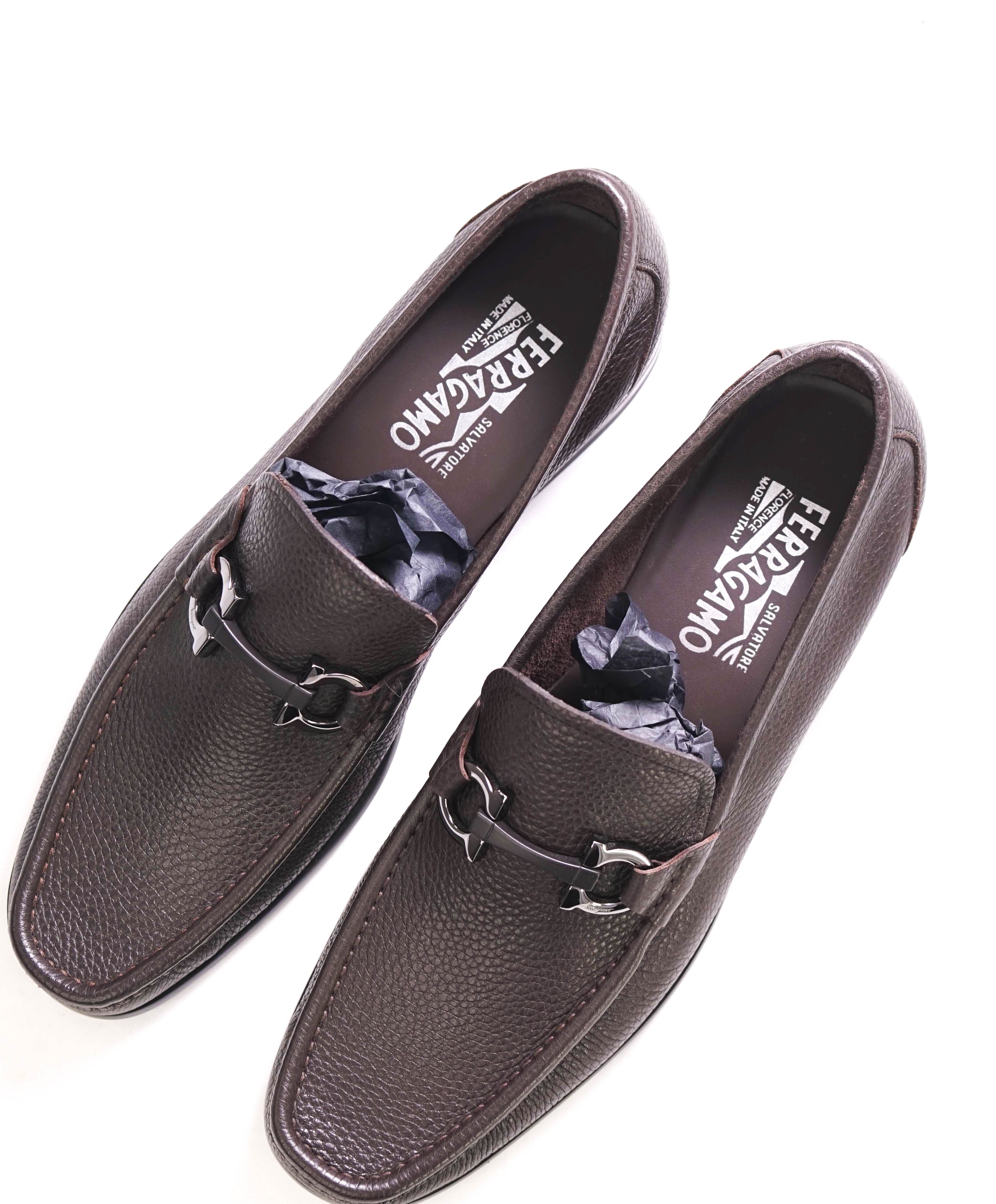 $850 SALVATORE FERRAGAMO - “GRANDIOSO" Gancini Bit Loafer Brown Leather - 10.5 D