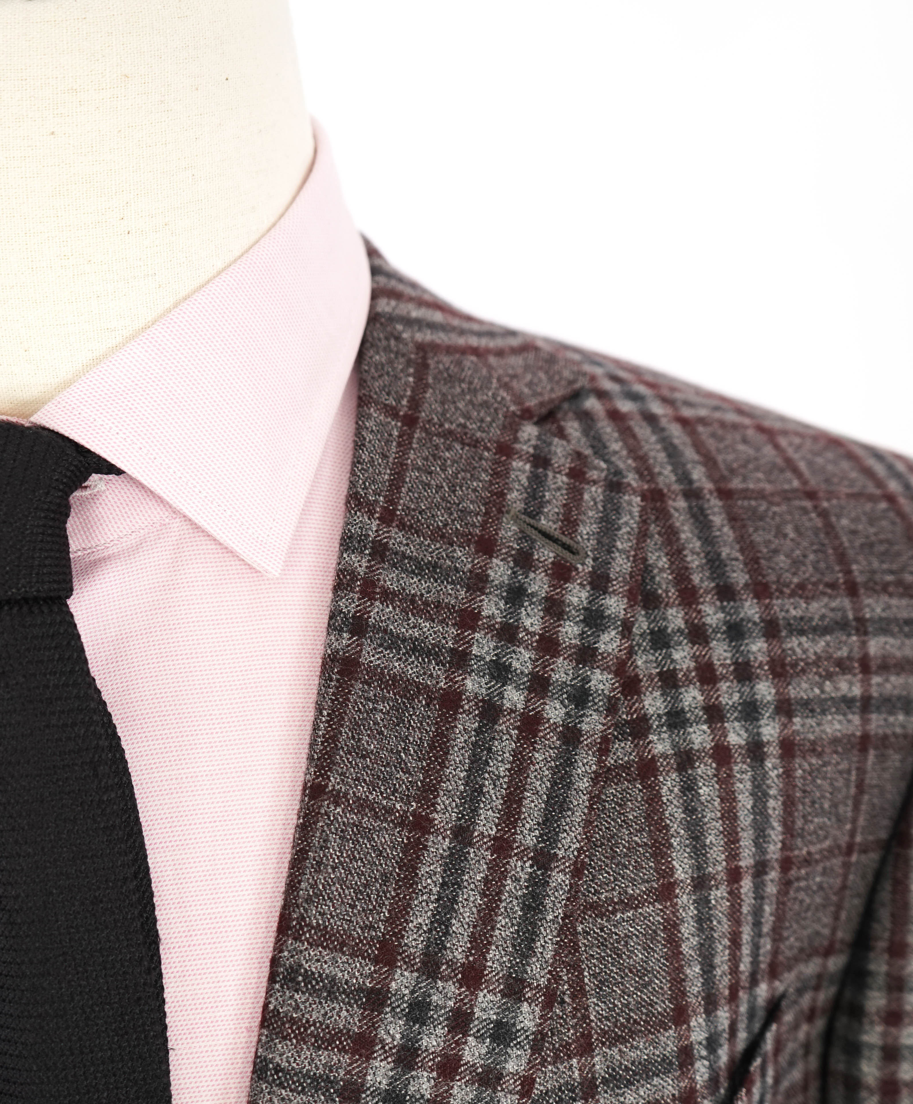 $3,290 ERMENEGILDO ZEGNA- Burgundy Gray Blue Check Plaid Blazer- 48R