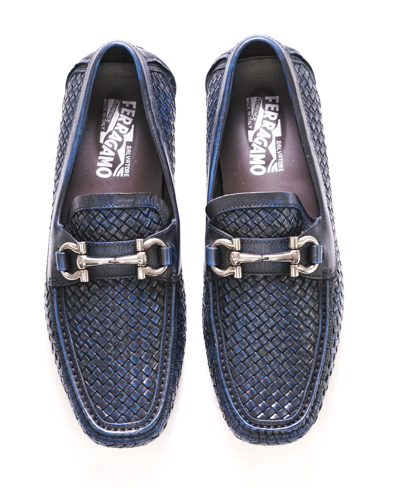 $850 SALVATORE FERRAGAMO - Parigi Blue Woven Gancini Bit Loafer - 7.5 EE US