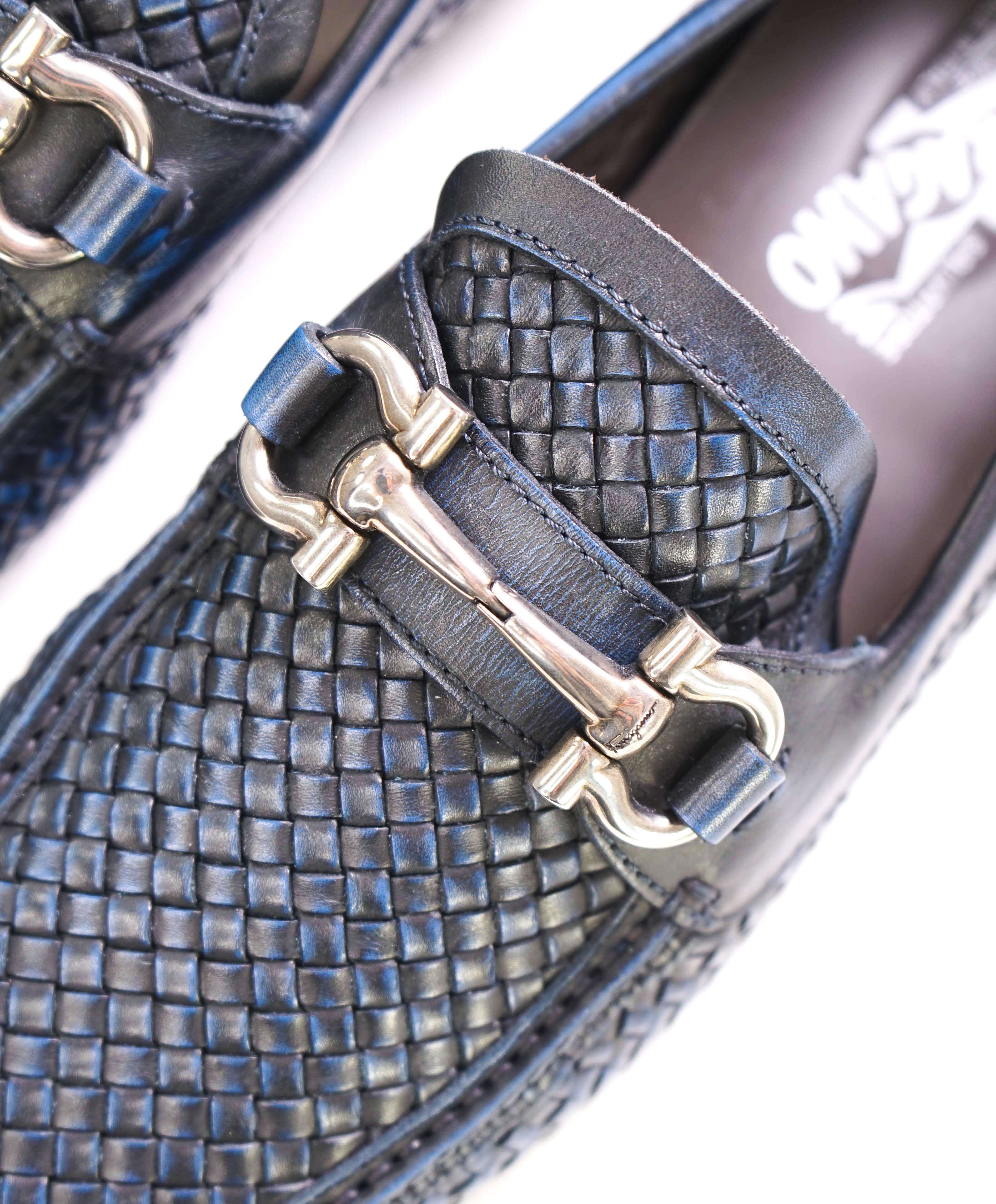 $850 SALVATORE FERRAGAMO - Parigi Blue Woven Gancini Bit Loafer - 7.5 EE US