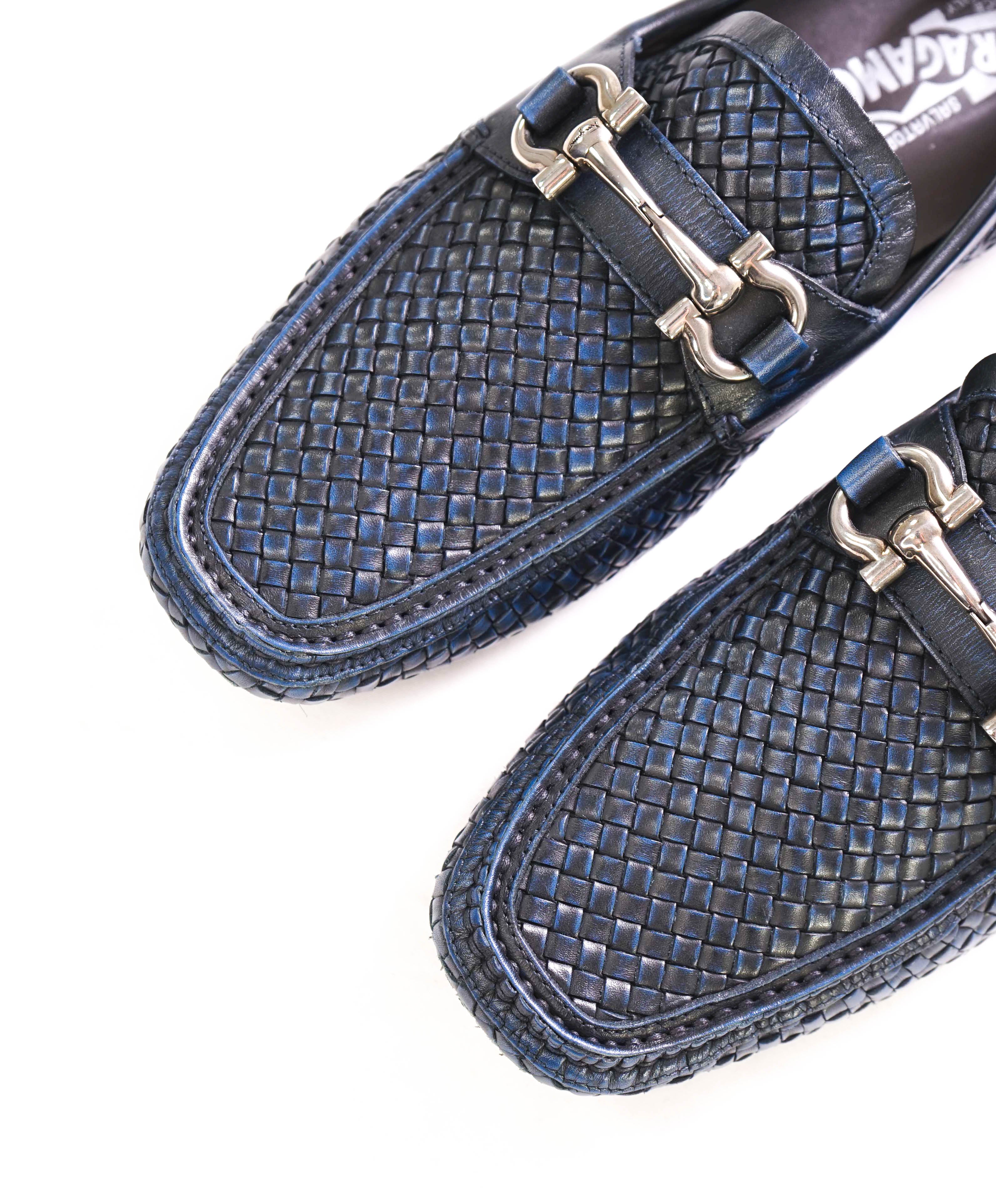 $850 SALVATORE FERRAGAMO - Parigi Blue Woven Gancini Bit Loafer - 7.5 EE US