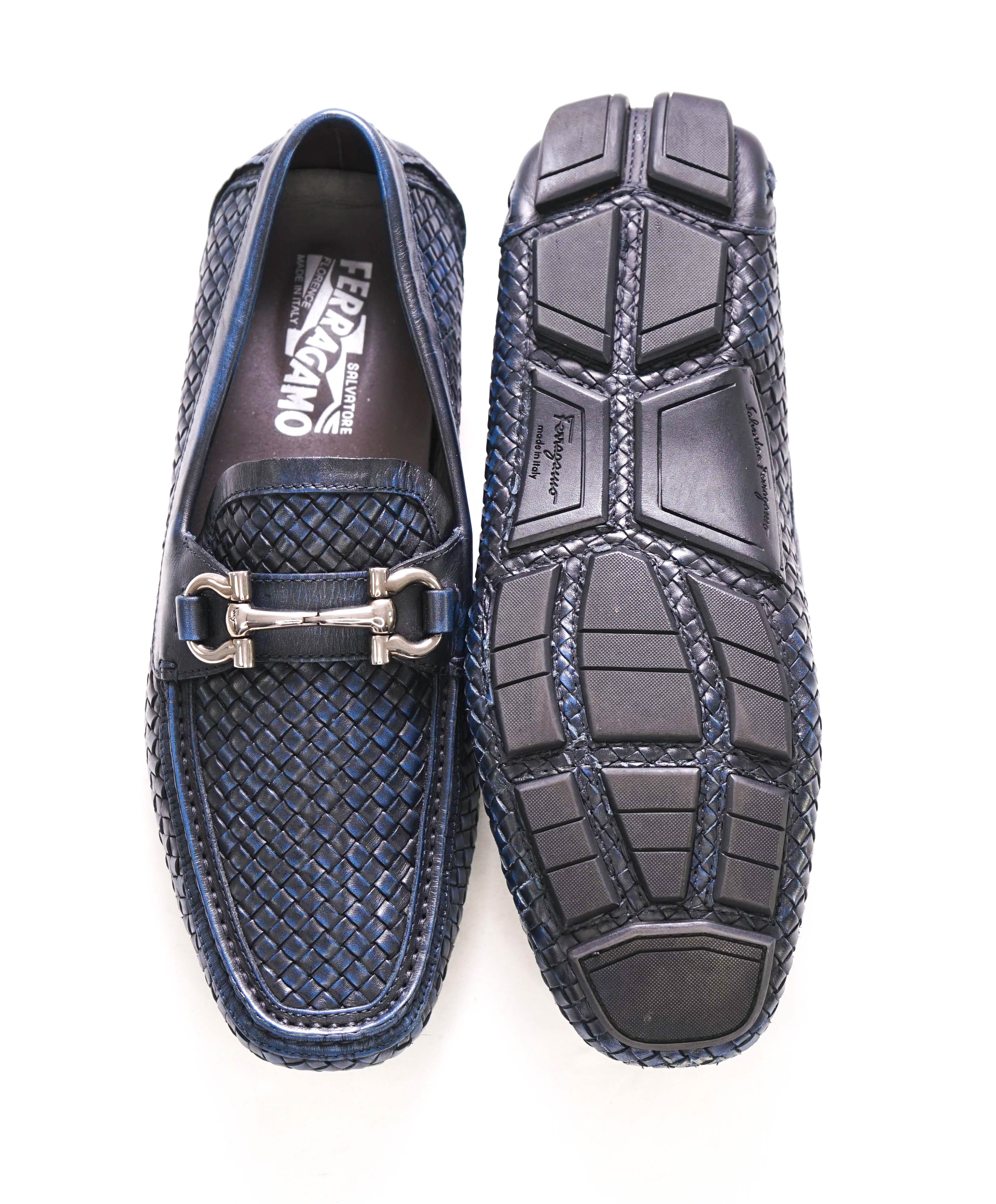 $850 SALVATORE FERRAGAMO - Parigi Blue Woven Gancini Bit Loafer - 7.5 EE US