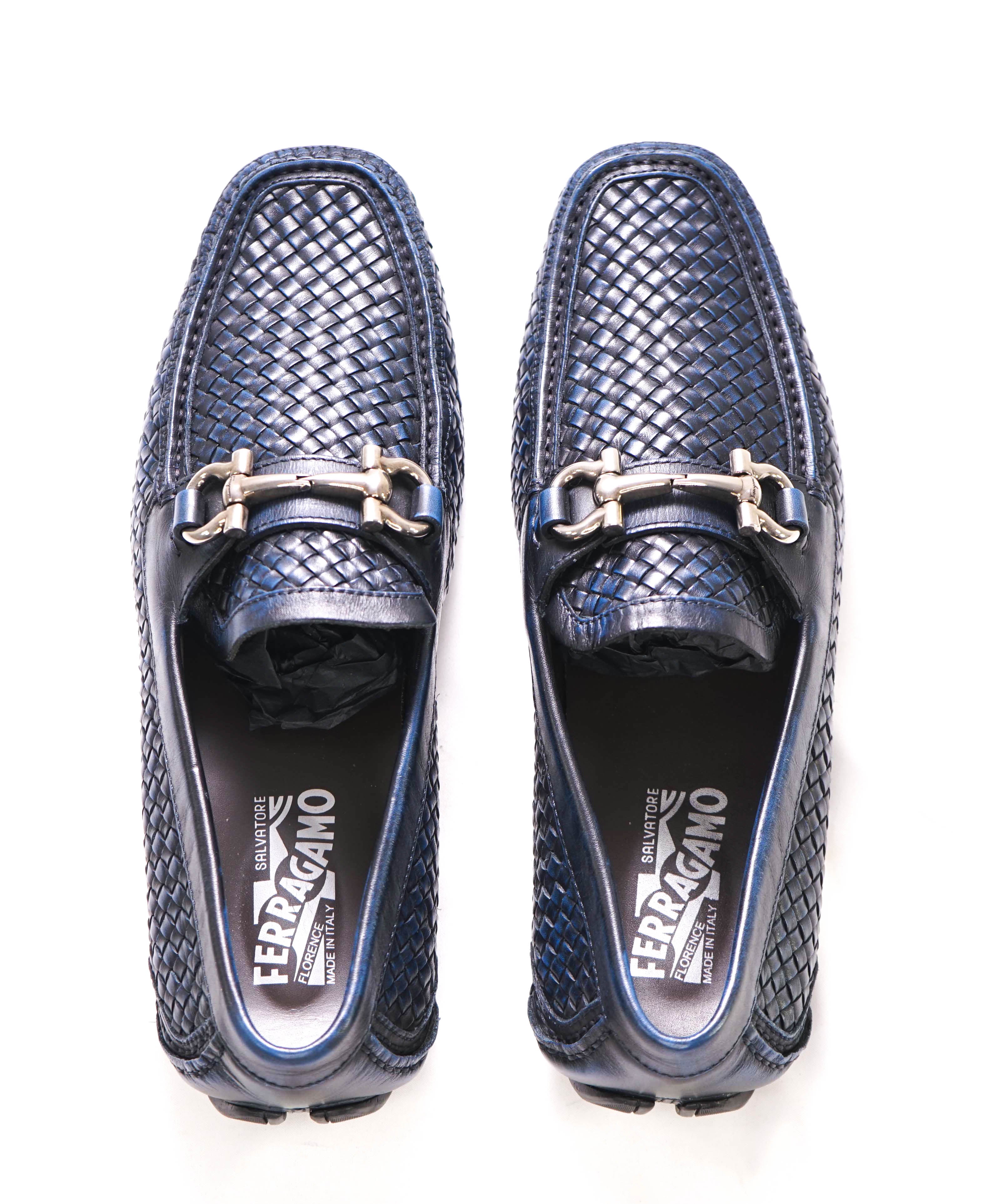 $850 SALVATORE FERRAGAMO - Parigi Blue Woven Gancini Bit Loafer - 7.5 EE US