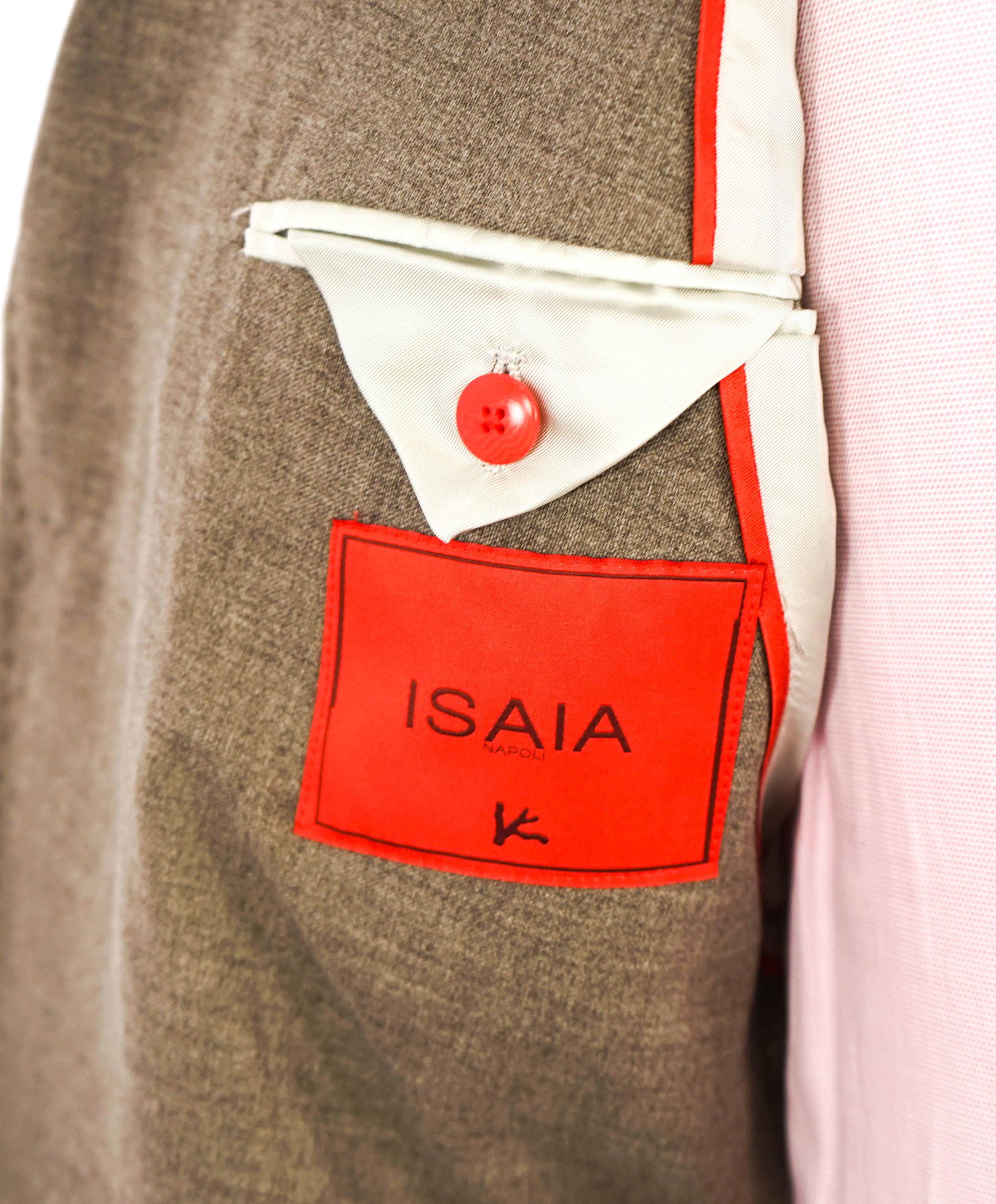 $3,295 ISAIA - "CORTINA" Taupe Patch Pocket Wool/Cotton Blazer - 46R