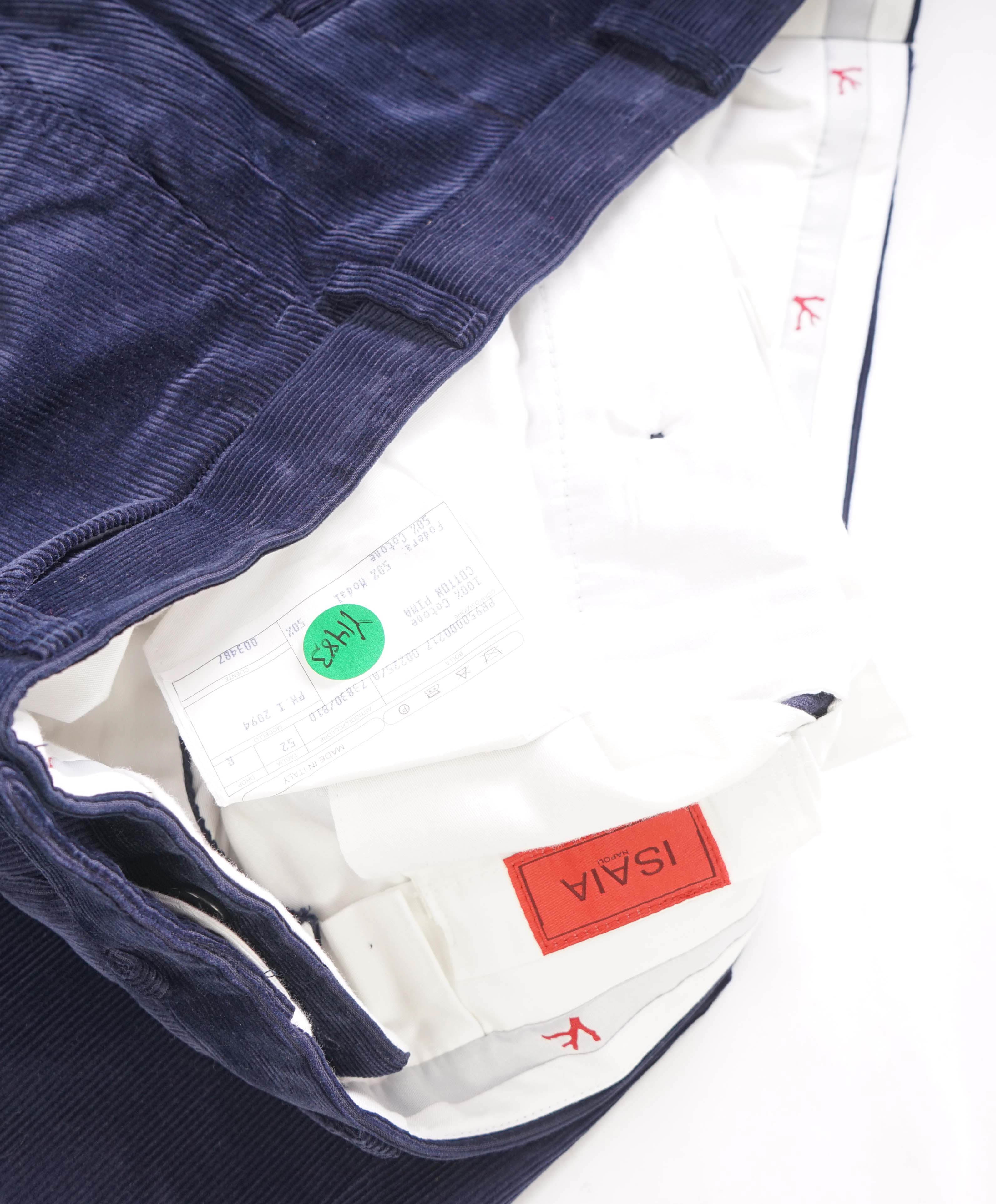 $850 ISAIA - Navy Corduroy Flat Front Cotton Dress Pants - 35W (52EU)