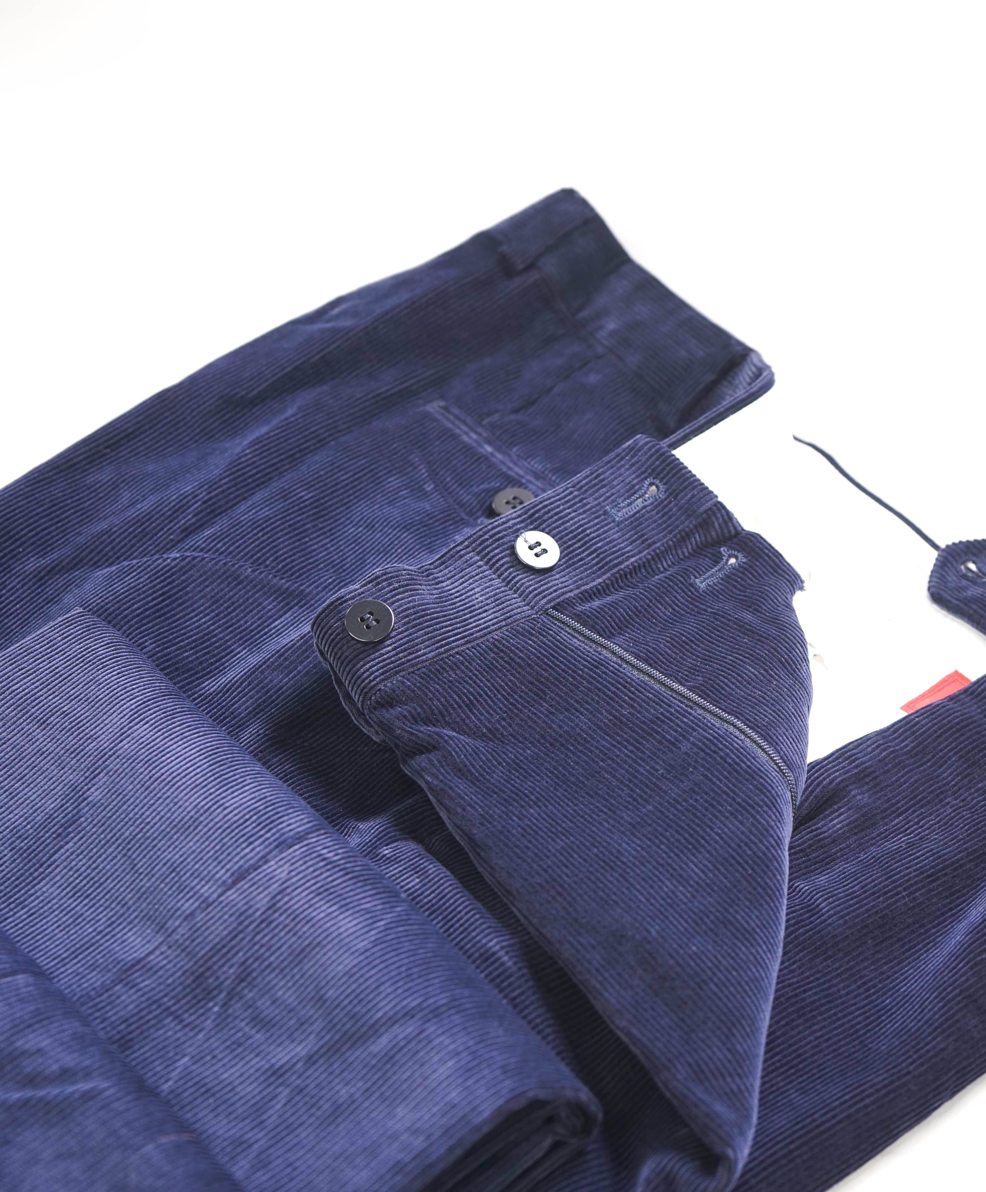 $850 ISAIA - Navy Corduroy Flat Front Cotton Dress Pants - 35W (52EU)