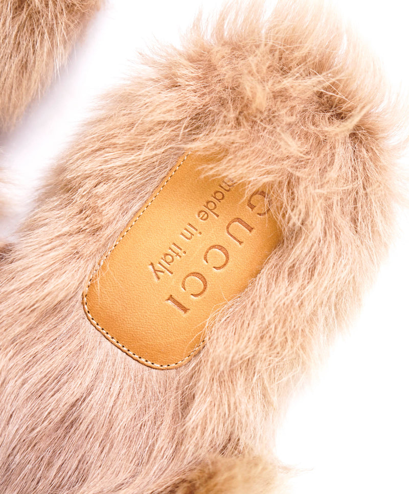 $1,095 GUCCI - "Princeton" Fur Lined Open Back Loafers Slides Black - 11.5US (11G)