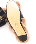 $1,095 GUCCI - "Princeton" Fur Lined Open Back Loafers Slides Black - 11.5US (11G)