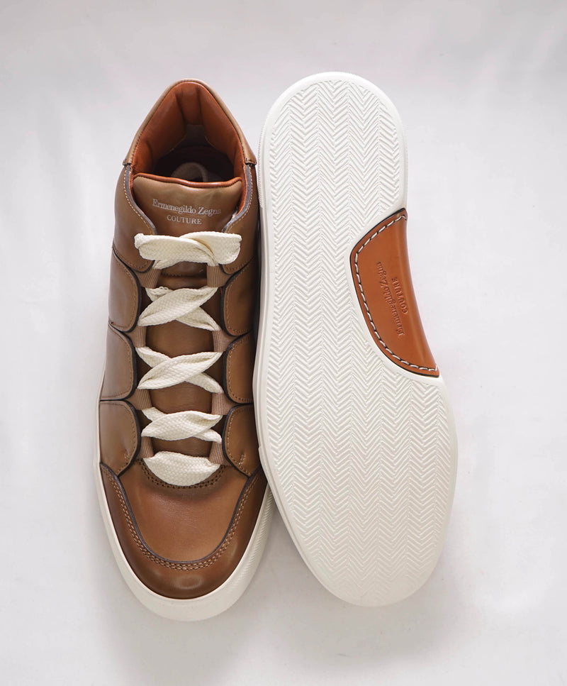 $990 ERMENEGILDO ZEGNA - COUTURE "Tiziano" Brown HighTop Sneakers - 9 US (42 EU)