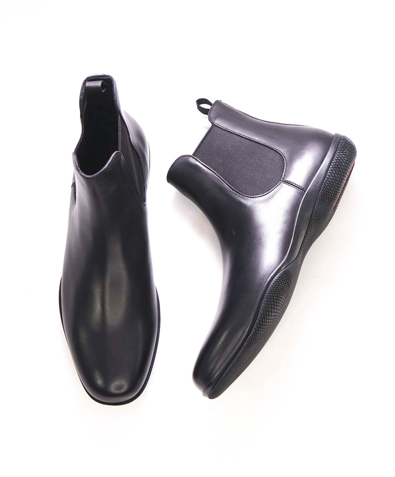 PRADA - LINEA ROSSA Black Soft Calf Leather Sleek Logo Boots - 11US (10IT)