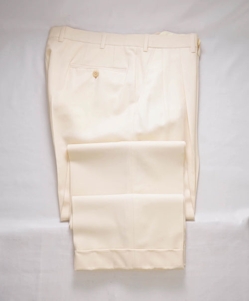 BRIONI - Super 150's SILK LINED IVORY Subtle Pleat Dress Pants - 34W