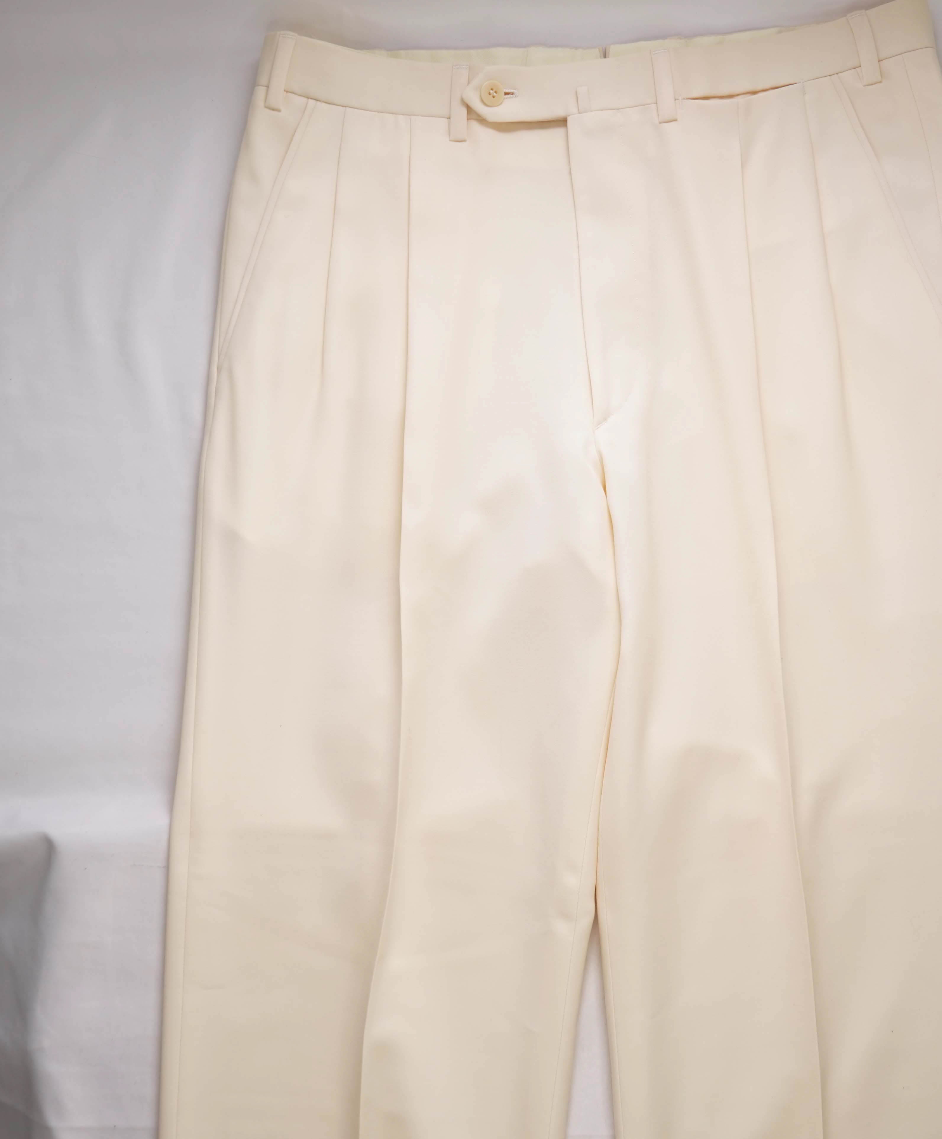 BRIONI - Super 150's SILK LINED IVORY Subtle Pleat Dress Pants - 34W