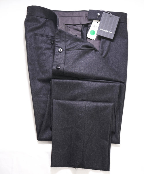 $895 ERMENEGILDO ZEGNA -"SIDE TABS" Flannel Flat Front Dress Pants - 34W (50EU)