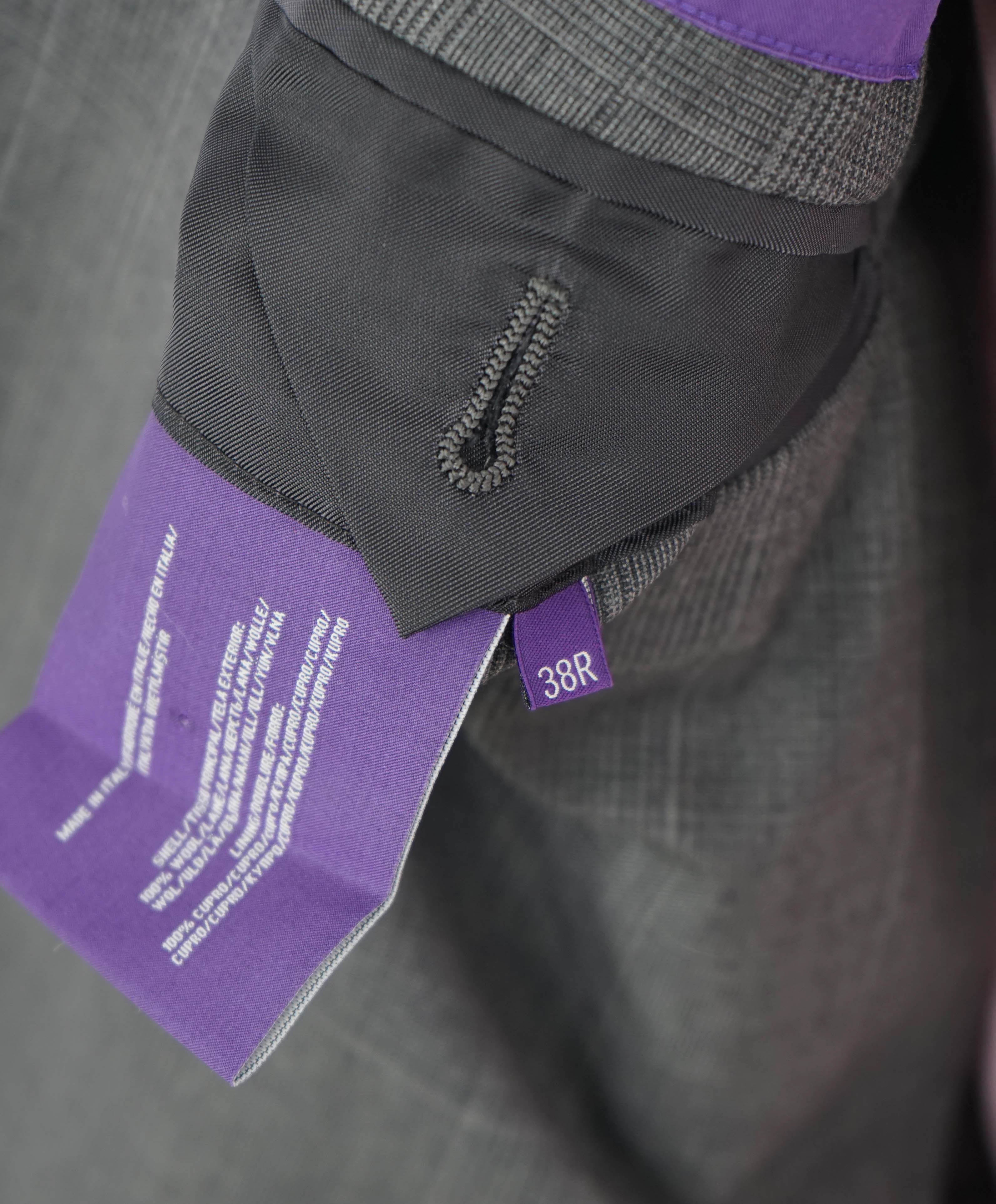 $3,495 RALPH LAUREN PURPLE LABEL - Gray Plaid Check Green *DAMAGED* Suit - 38R