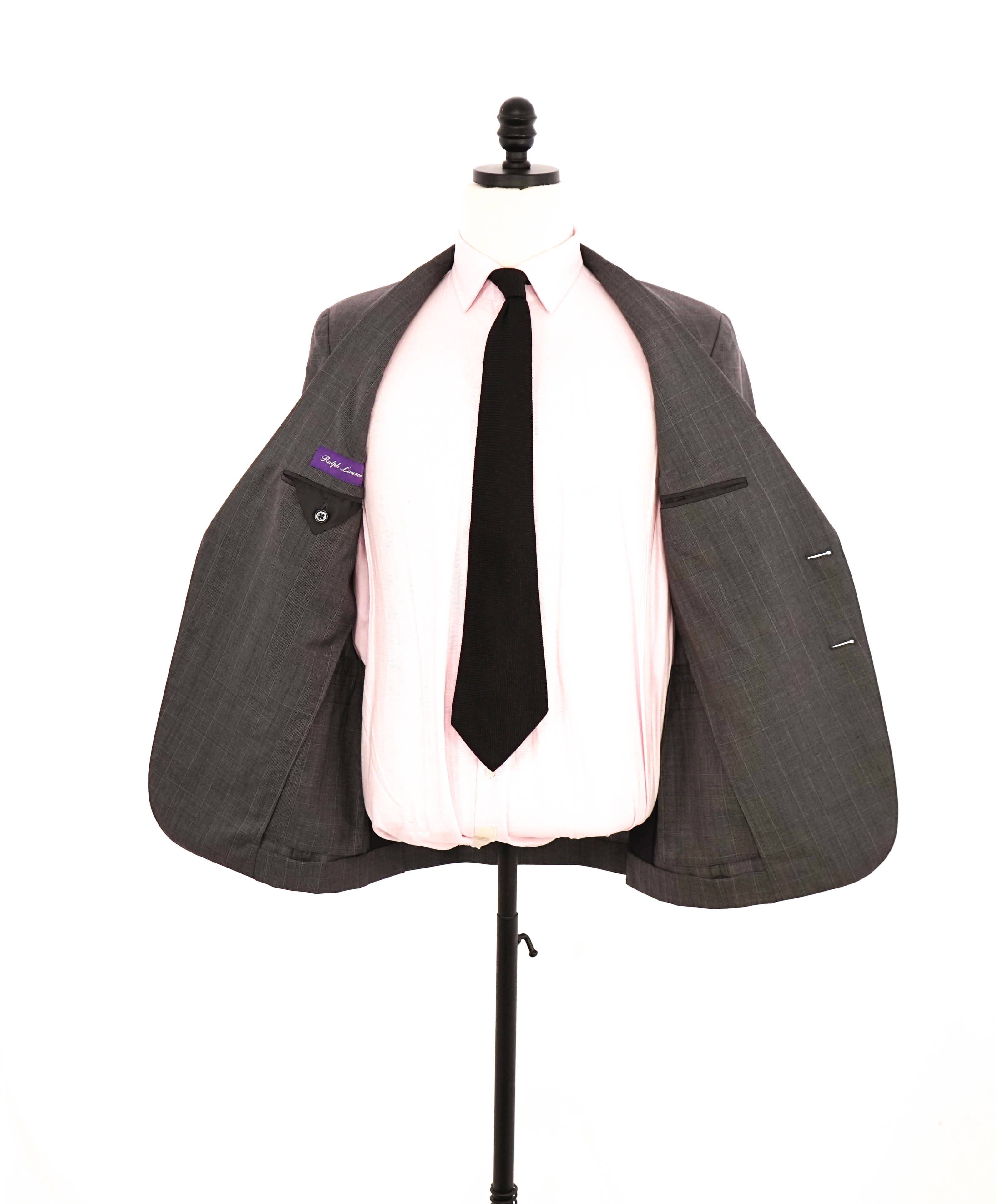 $3,495 RALPH LAUREN PURPLE LABEL - Gray Plaid Check Green *DAMAGED* Suit - 38R