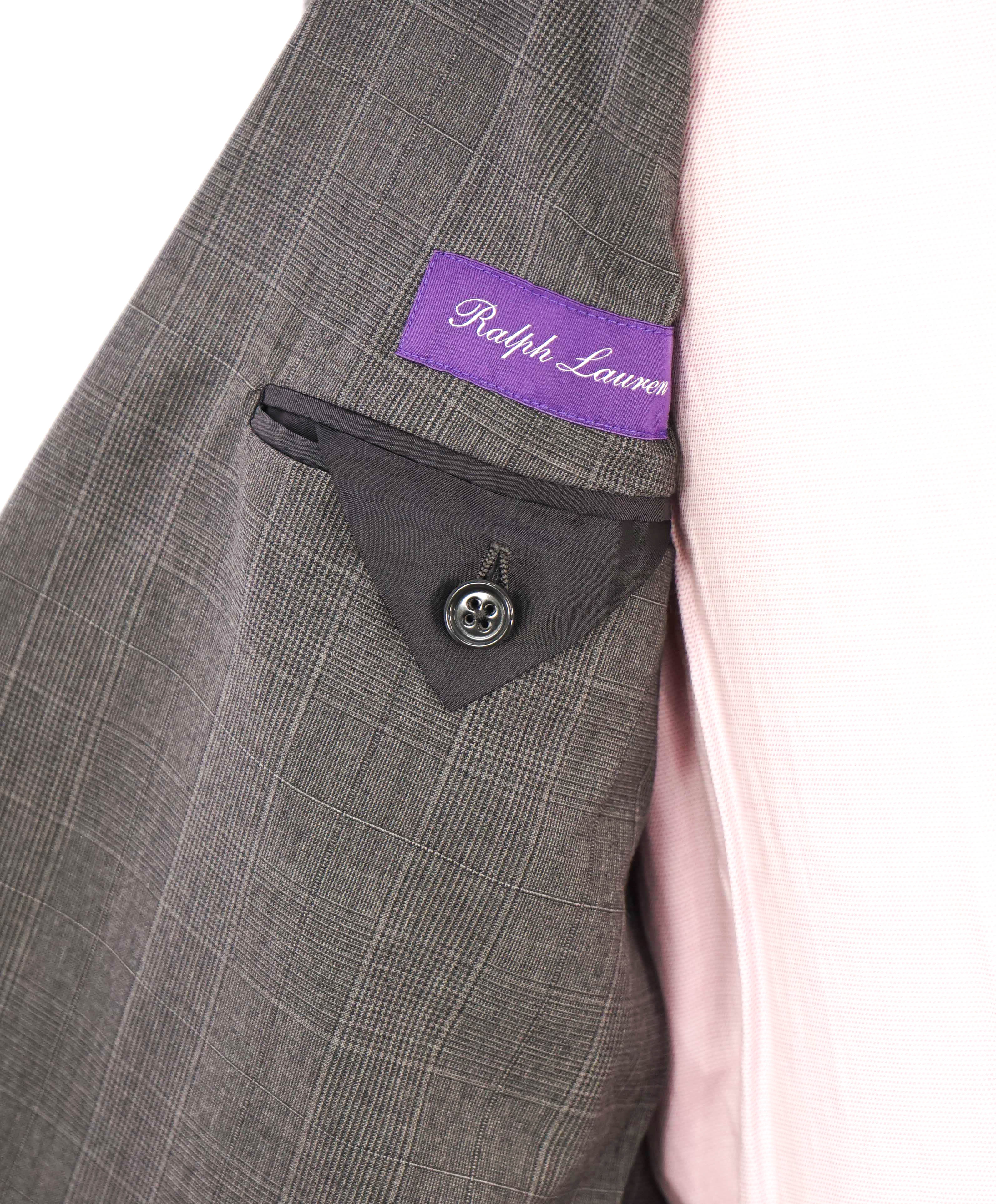 $3,495 RALPH LAUREN PURPLE LABEL - Gray Plaid Check Green *DAMAGED* Suit - 38R