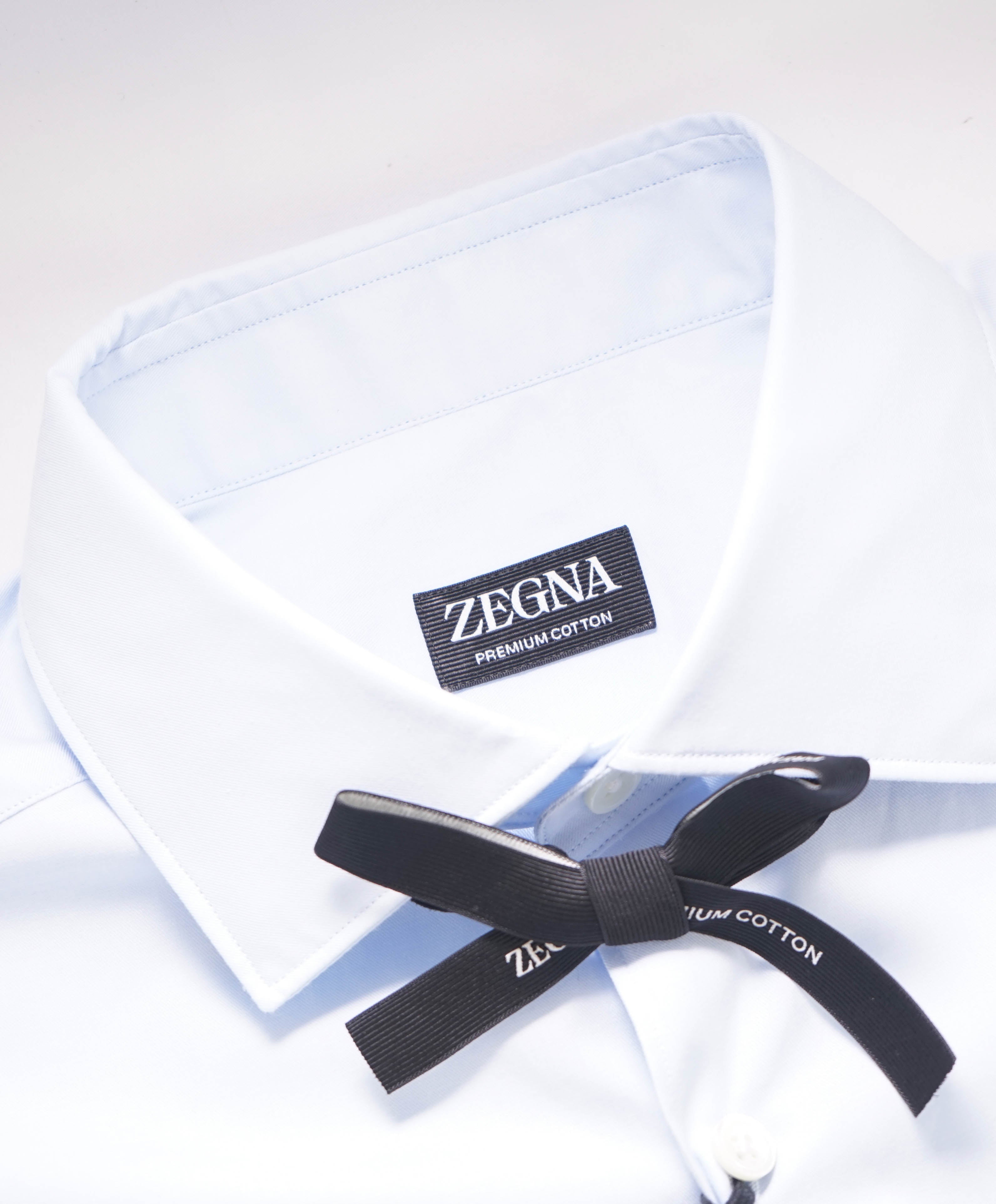 $550 ERMENEGILDO ZEGNA - Light Blue Button Down Spread Collar Shirt - M