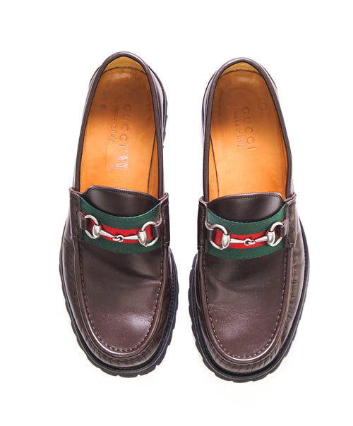 GUCCI - WEB Horse-bit Loafers Brown Iconic Style - 9 US (8.5 G)