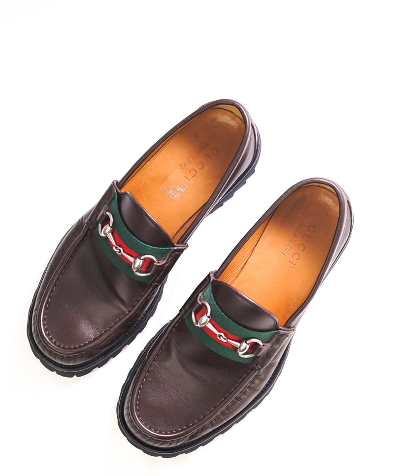 GUCCI - WEB Horse-bit Loafers Brown Iconic Style - 9 US (8.5 G)