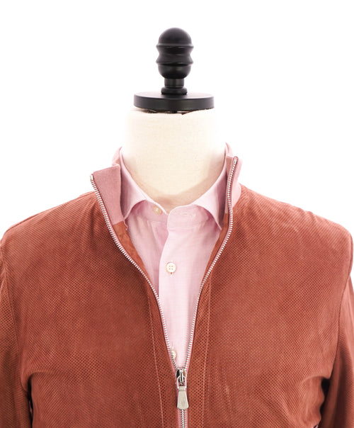 $2,495 ELEVENTY - SUEDE "Dusty Pink" Perforated Jacket Coat - 40R (M)