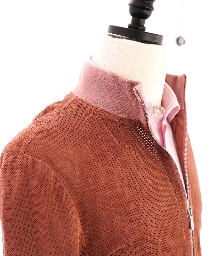 $2,495 ELEVENTY - SUEDE "Dusty Pink" Perforated Jacket Coat - 36R (XS)