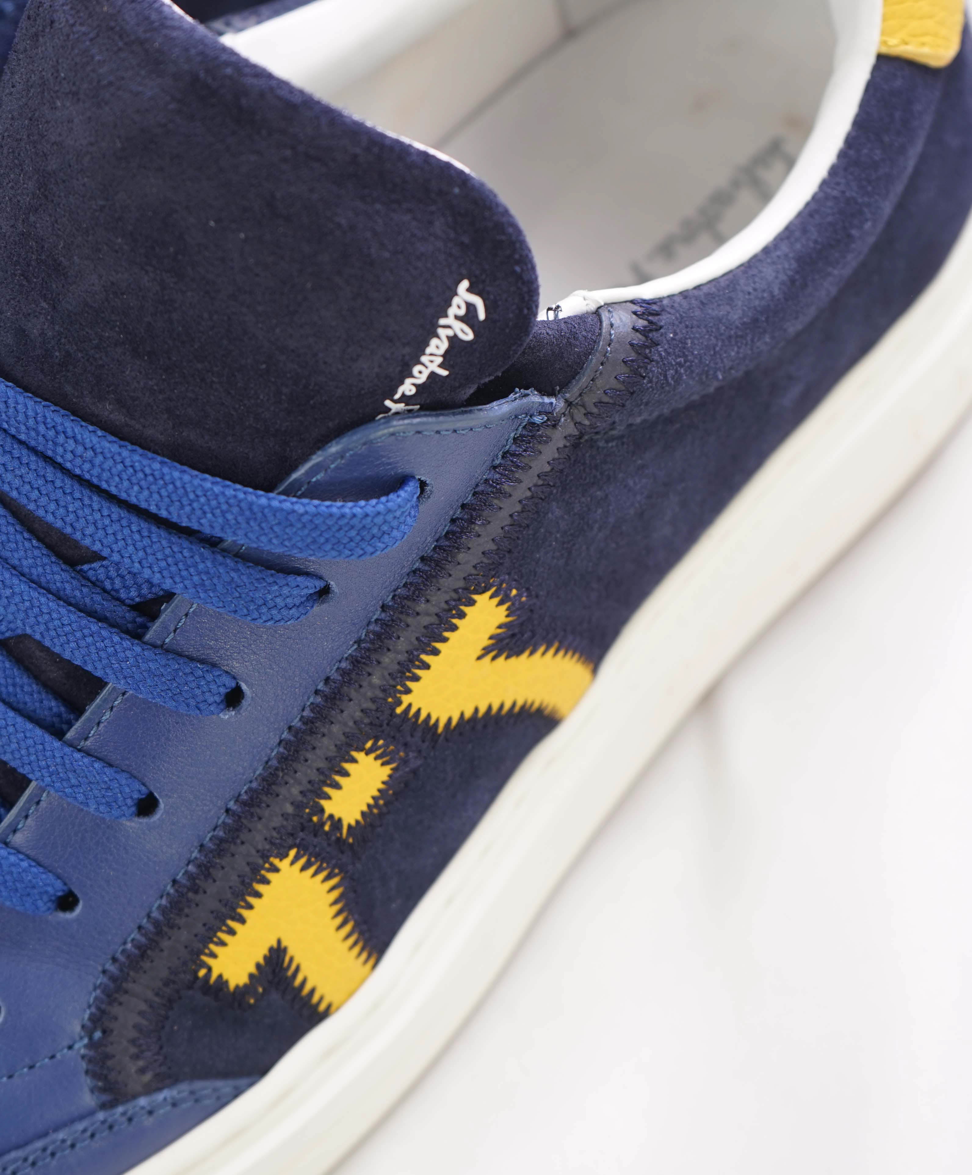 $750 SALVATORE FERRAGAMO - *BORG 5* Blue/Yellow Gancini Sneaker - 9.5 M US