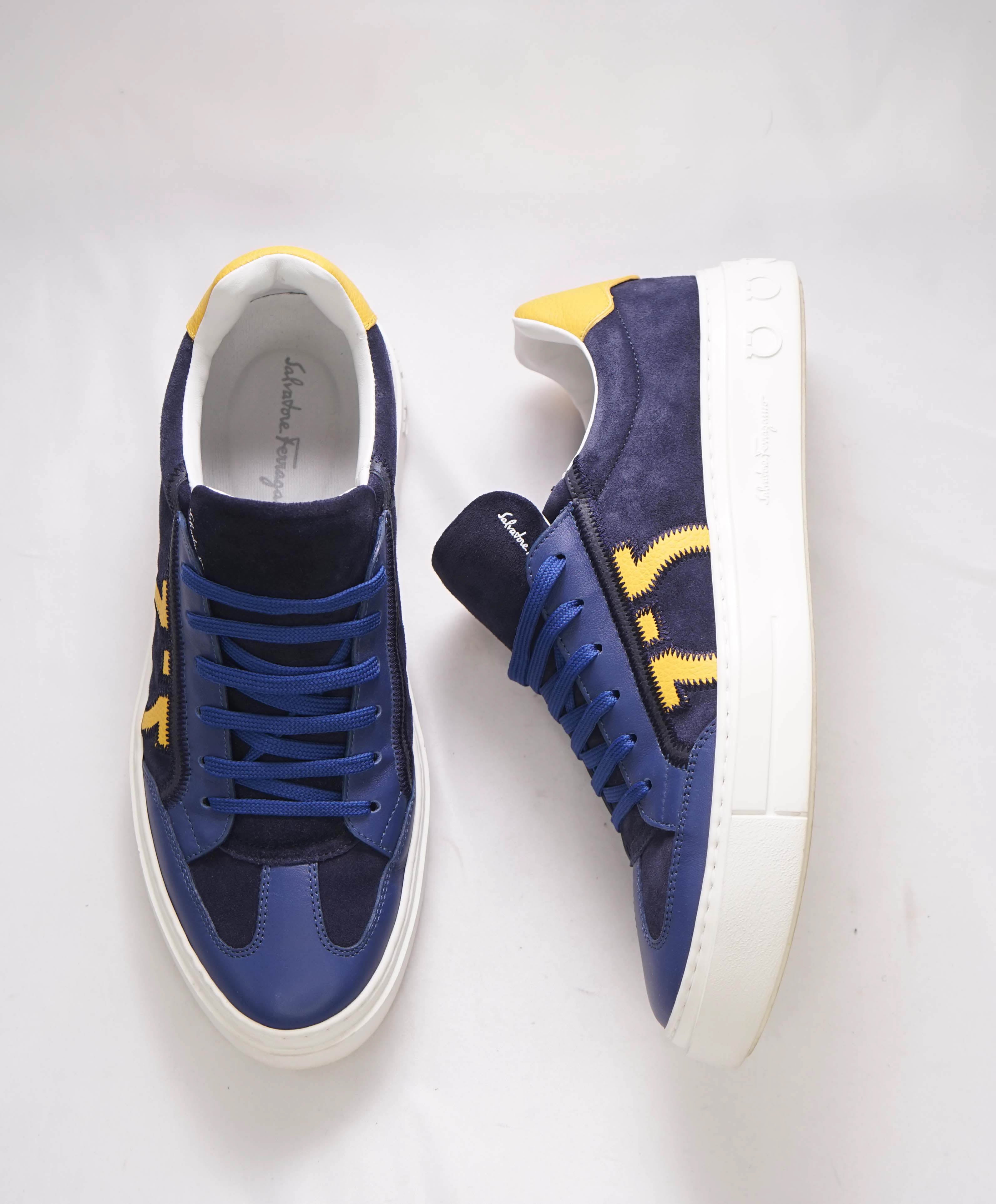 $750 SALVATORE FERRAGAMO - *BORG 5* Blue/Yellow Gancini Sneaker - 9.5 M US