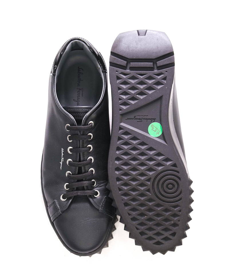 $750 SALVATORE FERRAGAMO - *Rhinoceros* Black Gancini Sneaker - 9.5 M US