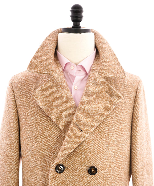 $2,995 ELEVENTY - WOOL/Linen Herringbone Camel Peacoat Coat- 40 (50EU)