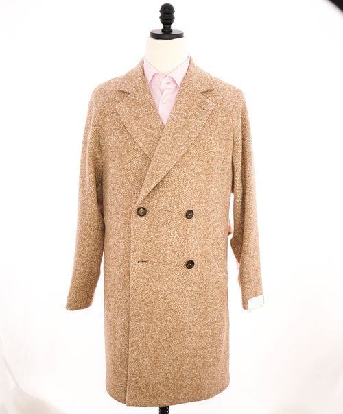 $2,995 ELEVENTY - WOOL/Linen Herringbone Camel Long Belted Coat- 40 (50EU)