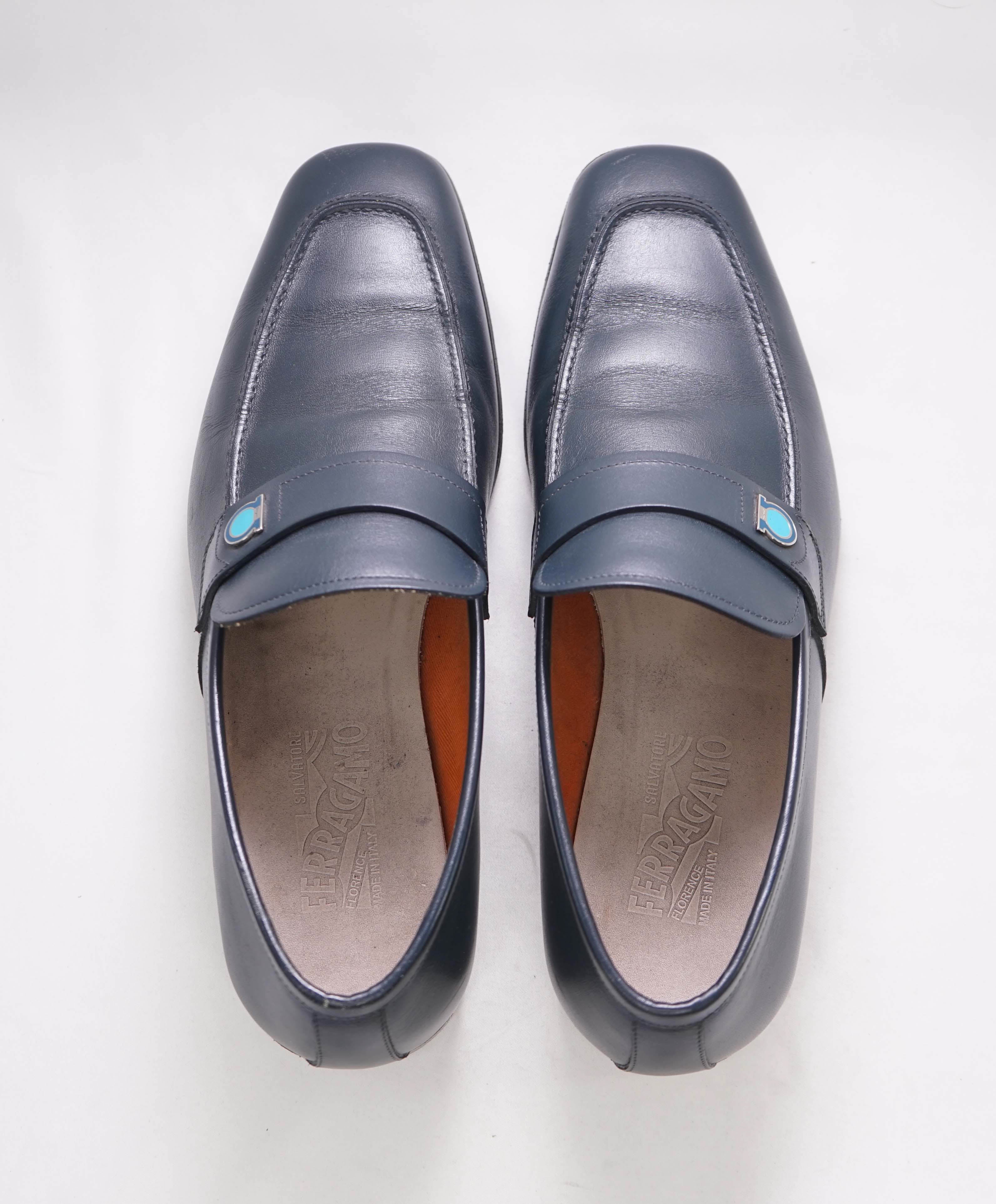 $750 SALVATORE FERRAGAMO -  Blue & Teal Gancini Leather Loafer- 9.5 EE