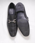 SALVATORE FERRAGAMO - “Flori 2” Pebbled Leather Gancini Bit Black Loafers - 8 US