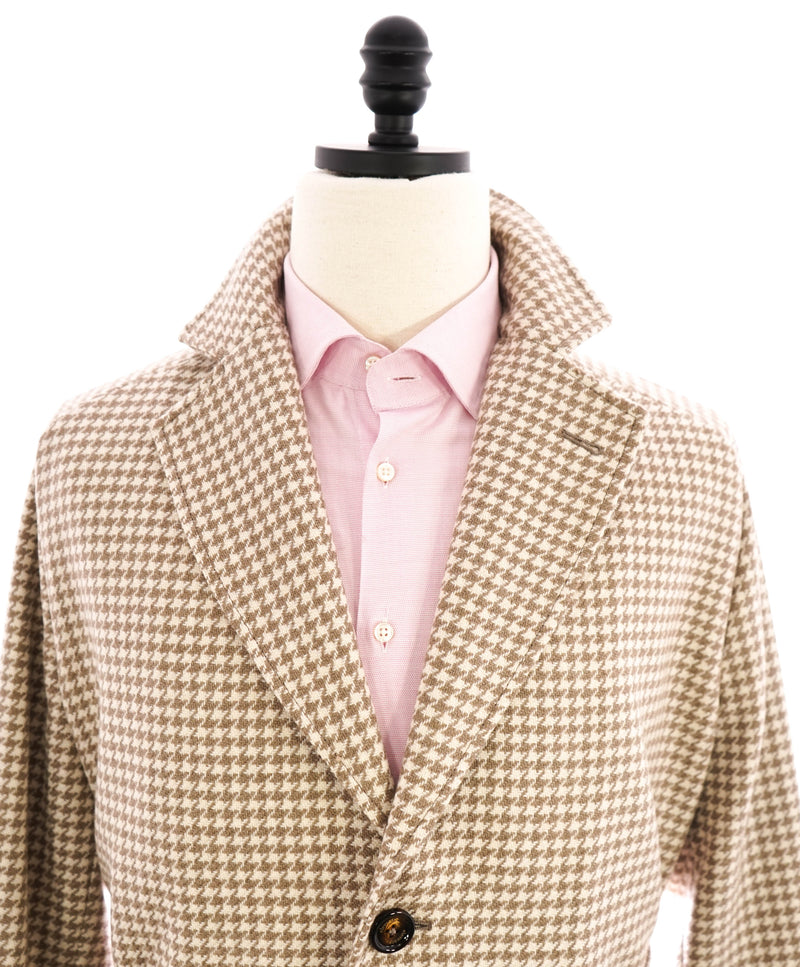 $2,995 ELEVENTY - PURE WOOL Houndstooth Neutral Long Belted Coat- 40 (50EU)
