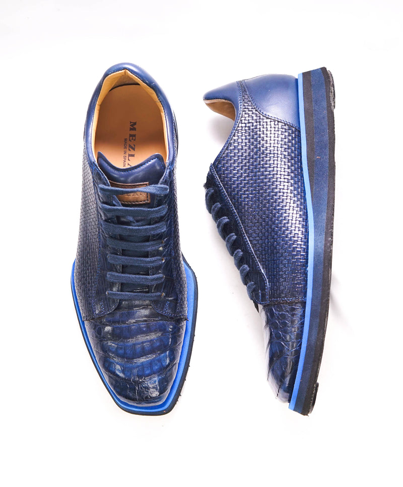 $850 MEZLAN - *CROCODILE SKIN* Bold Blue Sneakers Made In Spain  - 9.5