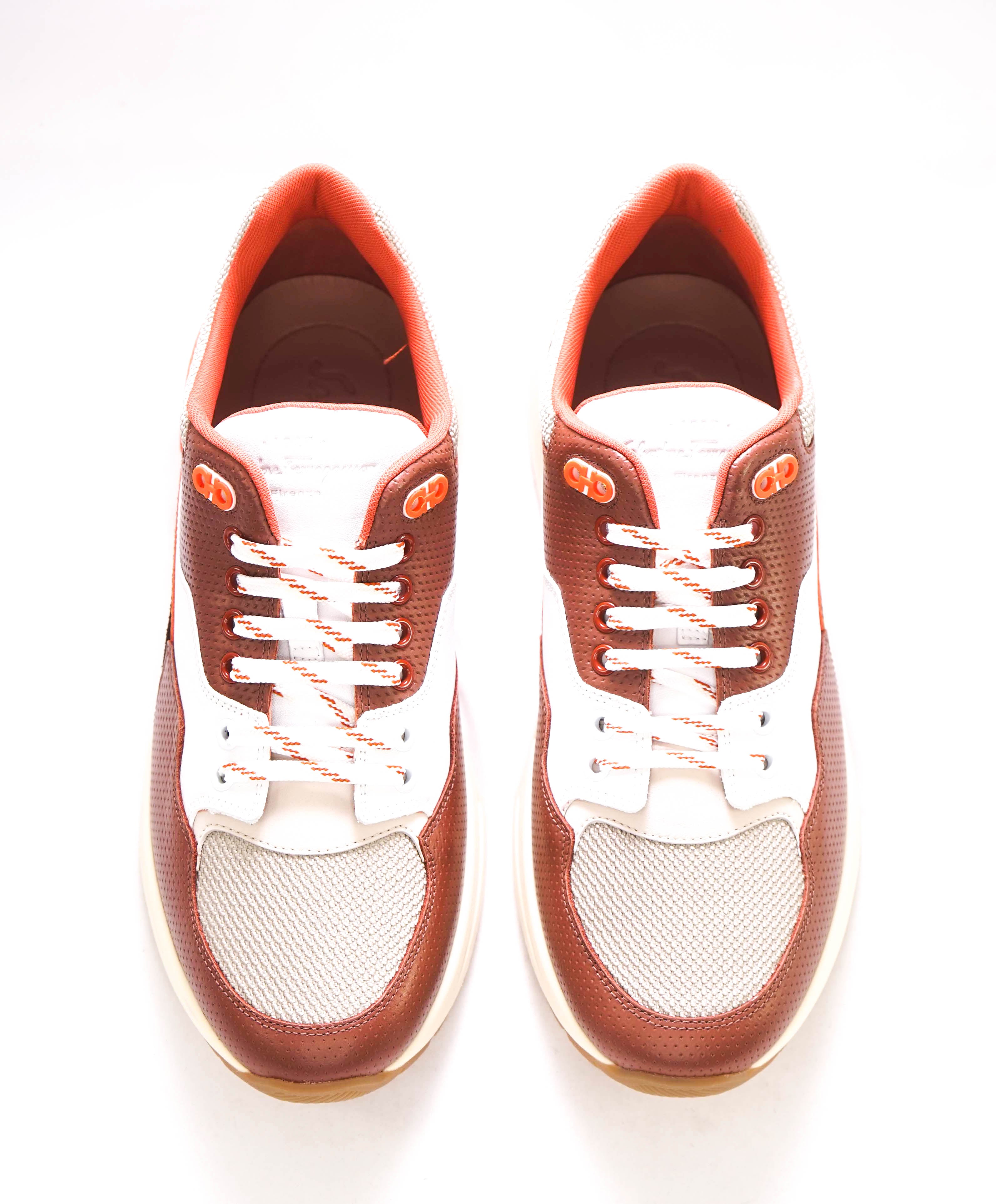 $750 SALVATORE FERRAGAMO - Brown/Orange/Neutral Gancini Sneaker - 9.5 US
