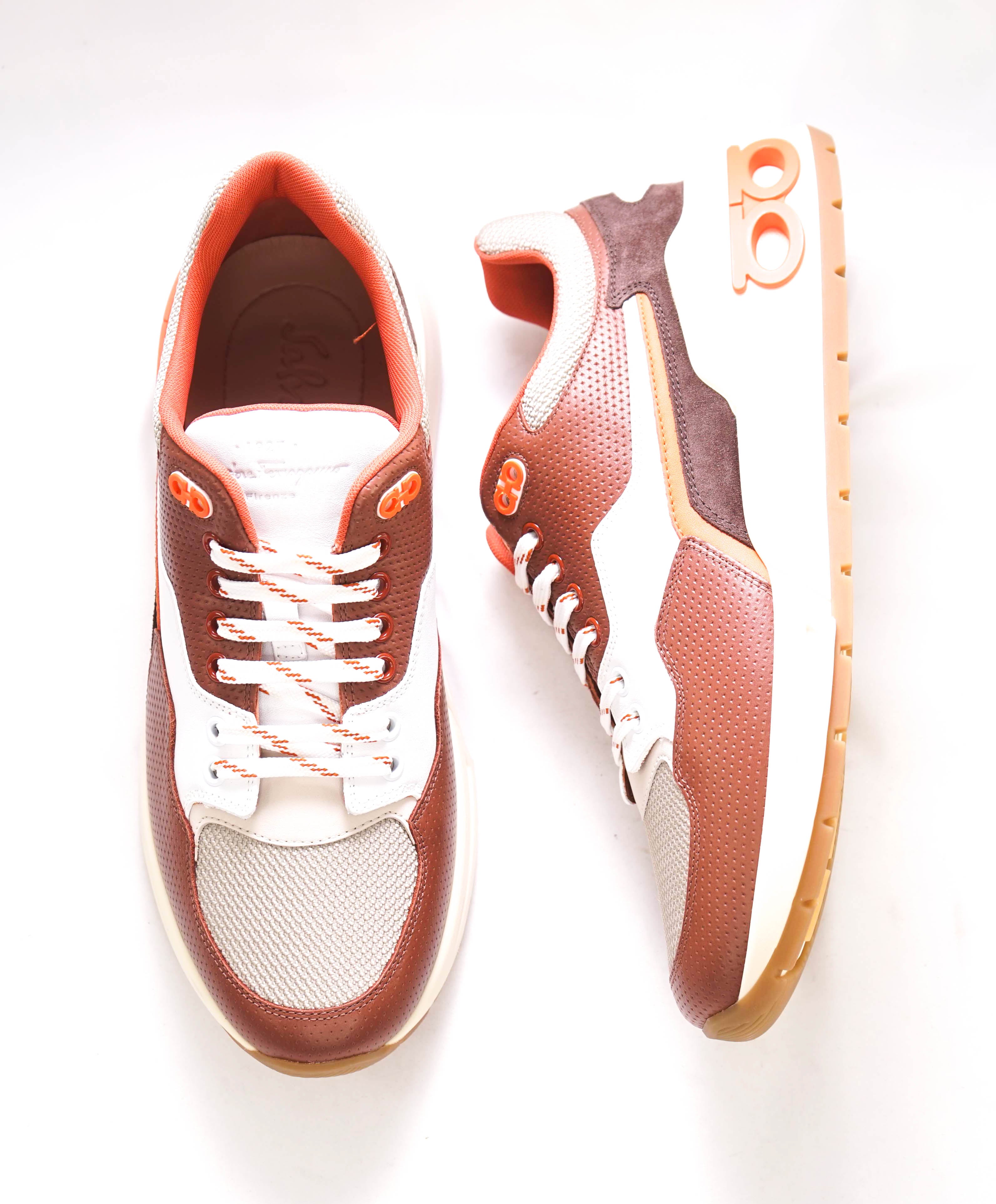 $750 SALVATORE FERRAGAMO - Brown/Orange/Neutral Gancini Sneaker - 9.5 US