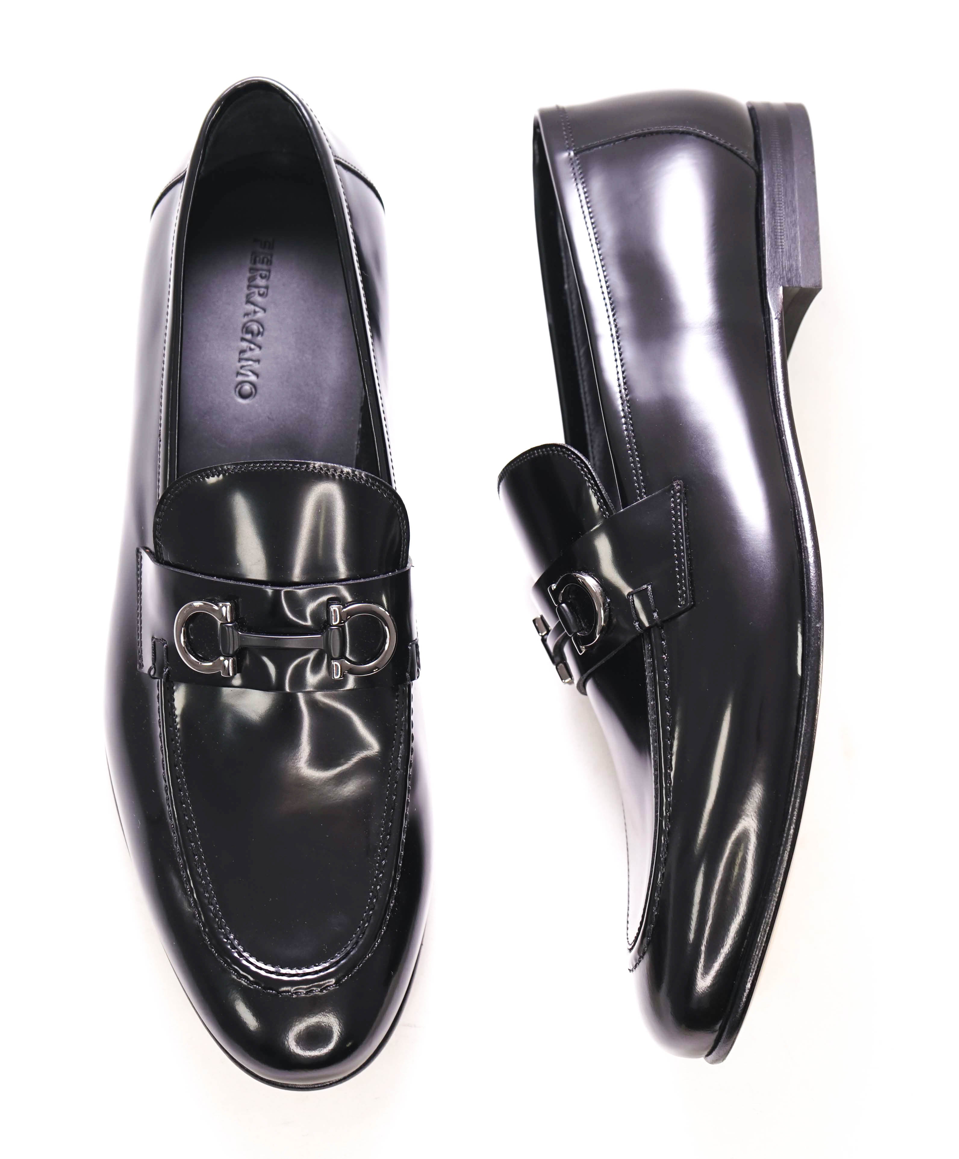 $850 SALVATORE FERRAGAMO - “GIN 4" Gancini Bit Loafer Black Leather - 13 US