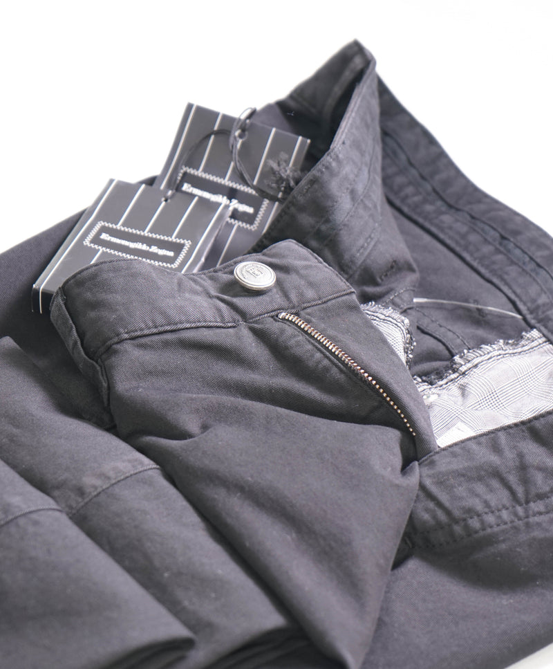 ERMENEGILDO ZEGNA - Black Cotton Leather Logo Tag 5-Pocket Pants- 32W