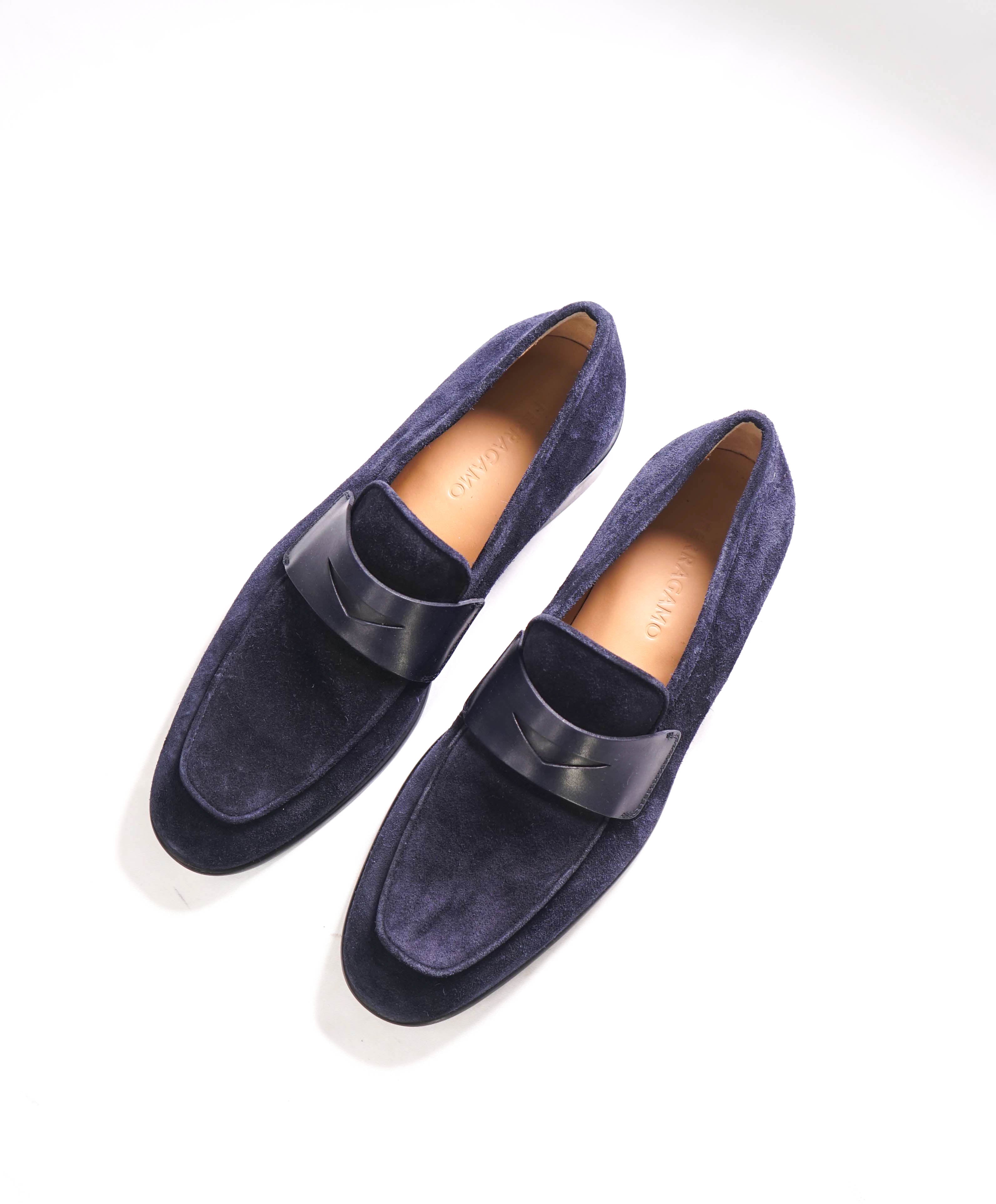 $880 SALVATORE FERRAGAMO - *FUNES* Blue Suede Penny Loafer - 8 EE US